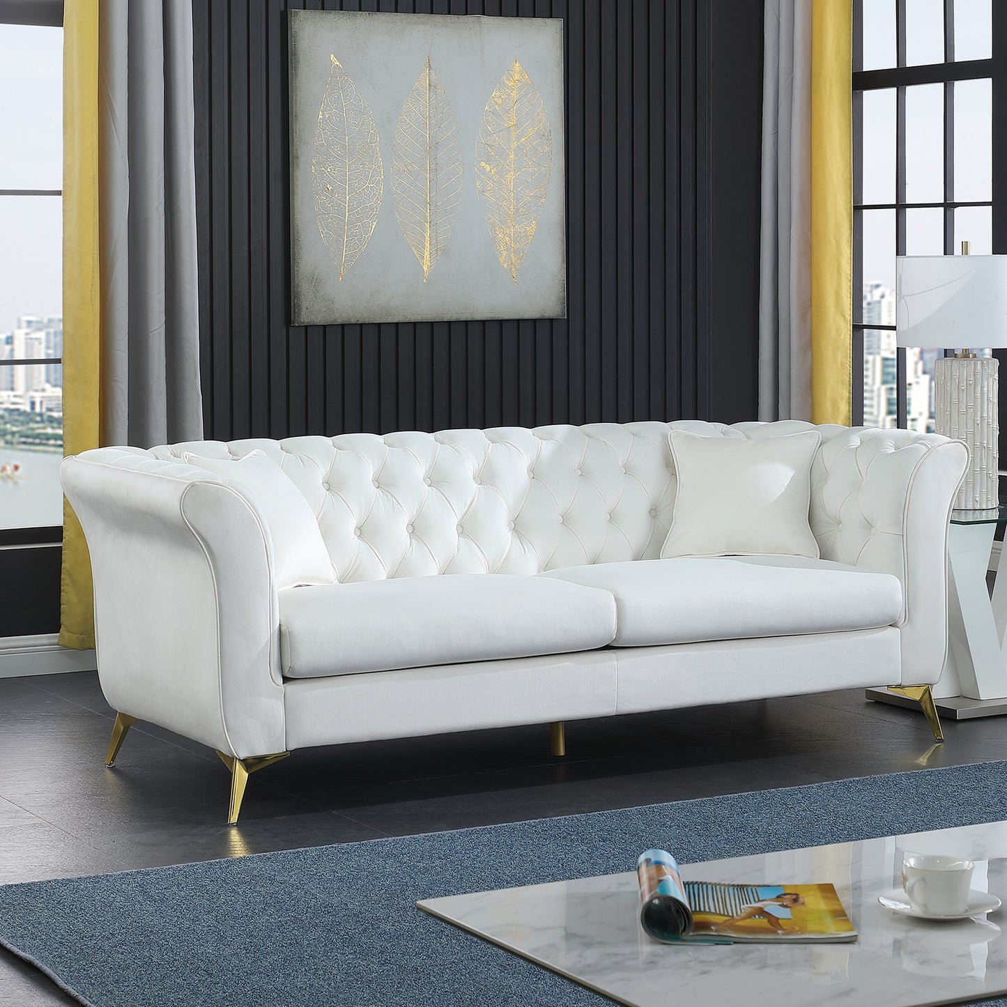 Chesterfield sofa ,Stanford sofa ,  high quality Chesterfield sofa ,white color , tufted and wrinkled fabric  sofa;contemporary Stanford sofa . tufted sofa with scroll  arm and scroll back