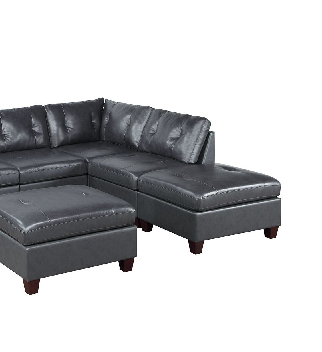 Luxurious Genuine Leather Black Modular Sectional Sofa Set with Ottoman