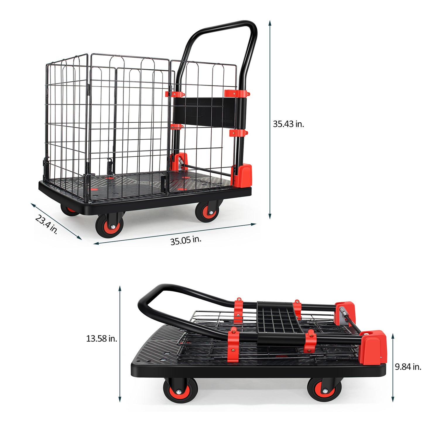 Foldable Platform Push Hand Truck Cart, Basket Cage Cart, 660 lbs. Weight Capacity