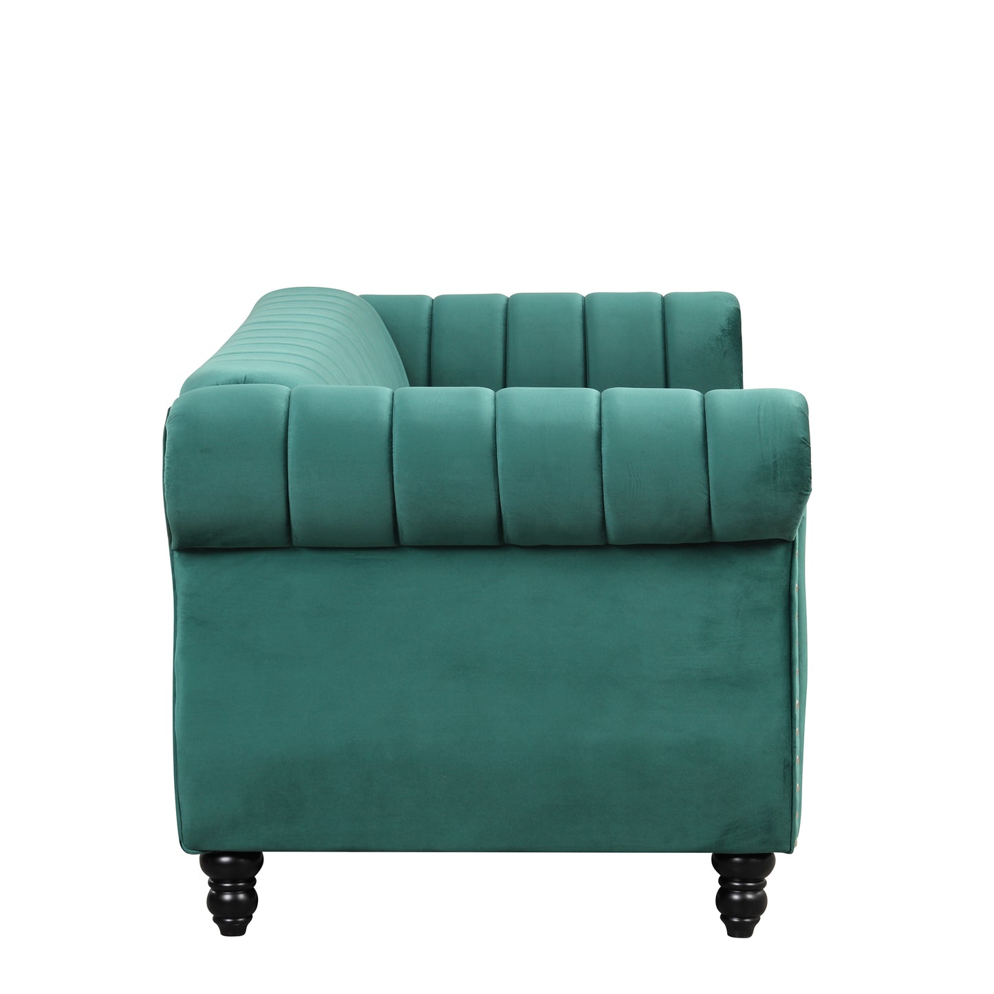 Dutch Fluff Upholstered Modern Green Sofa with Solid Wood Legs