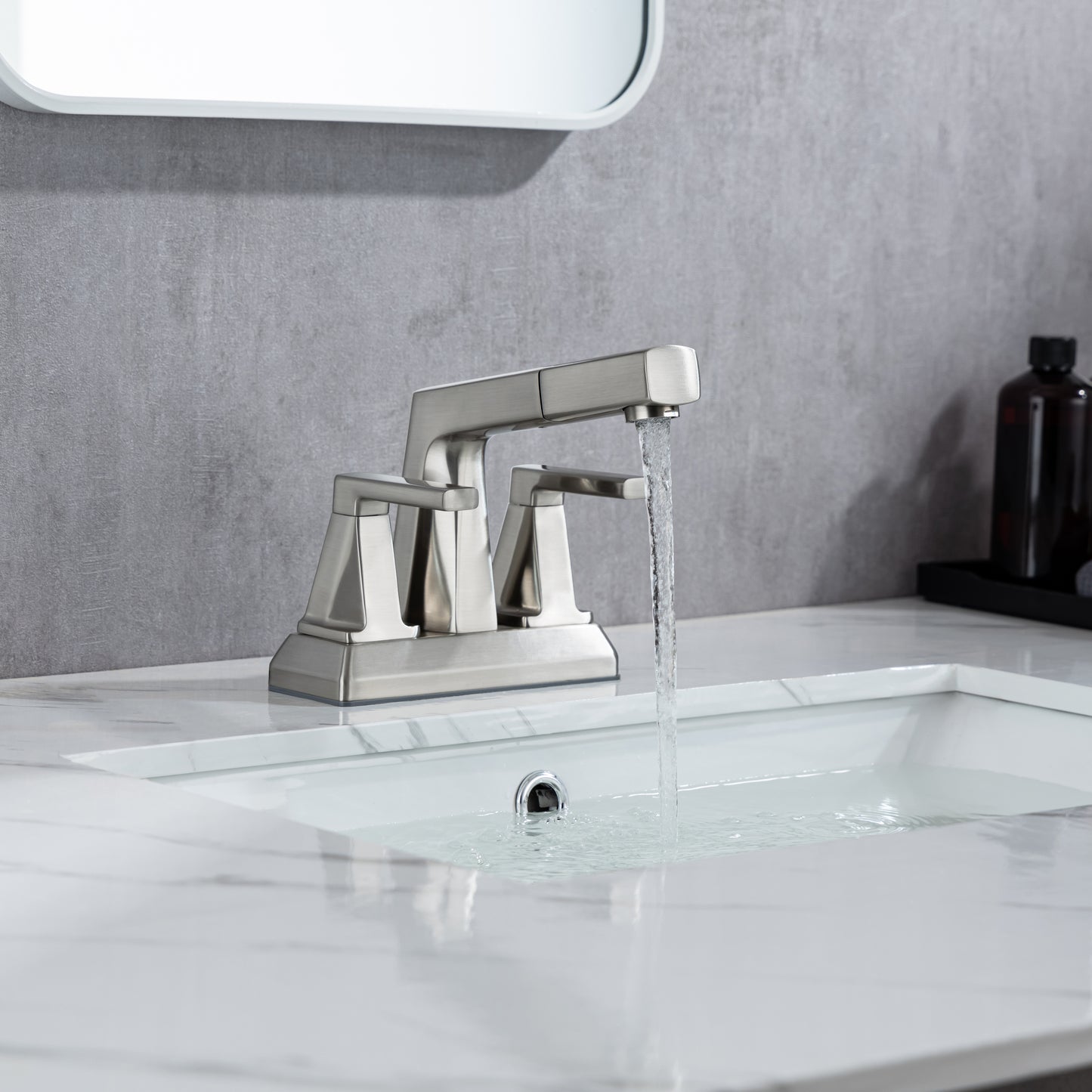 3-Hole Bathroom Sink Faucet with Pull Out Sprayer and 2 Handles