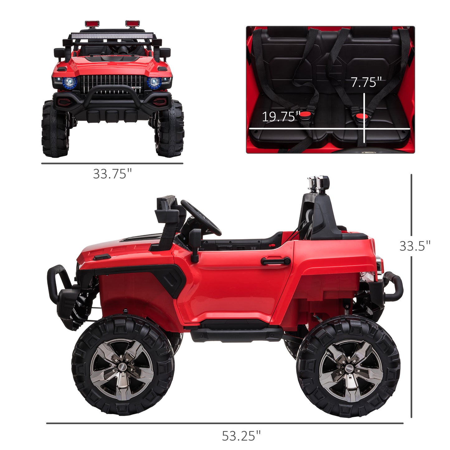 12V 2-Seater Red Police Car Ride-on Truck for Kids with Remote Control