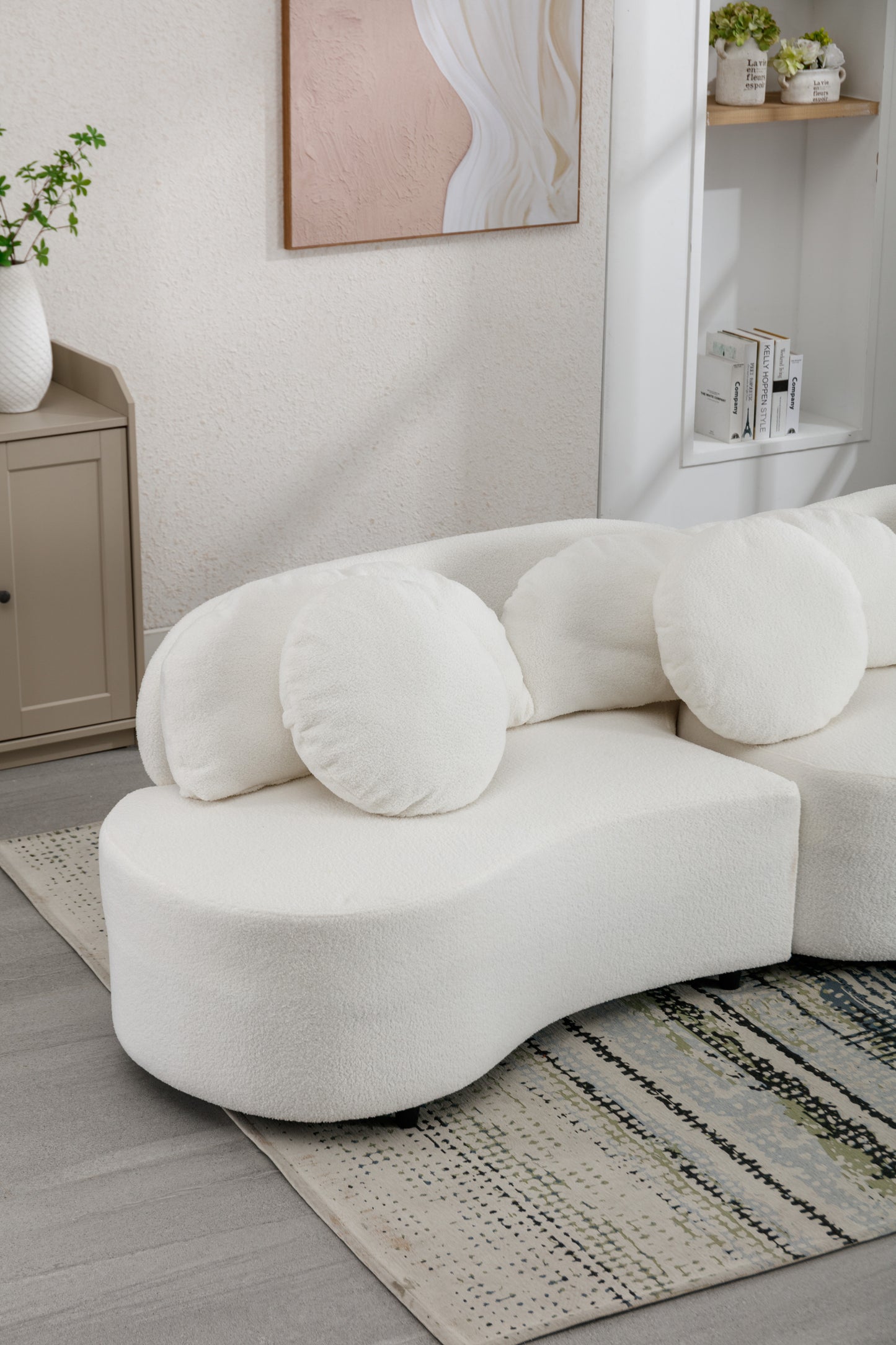 Beige Lamb Velvet Upholstered Modern Living Room Sofa, 103.9