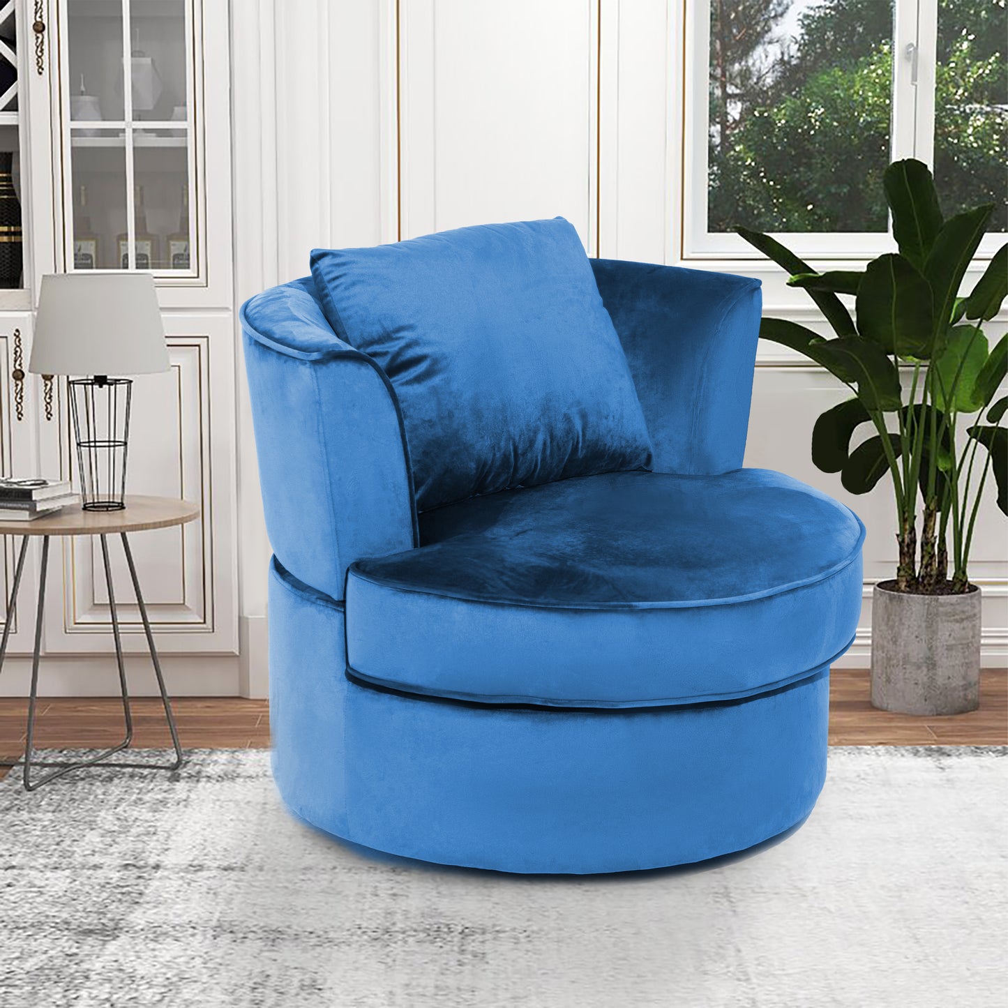 Single Sofa Chair Mid-Century Modern Accent Chair 360°Rotating Sofa Chair for Living Room Bedroom Navy Blue