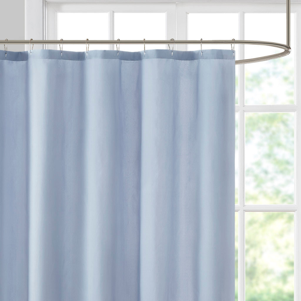 Blue and Grey Embroidered Shower Curtain