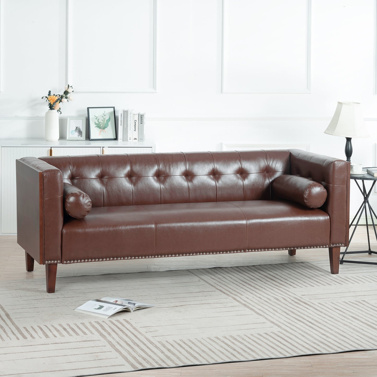 78.74 Elegant Wooden 3 Seater Sofa with Decorative Arms