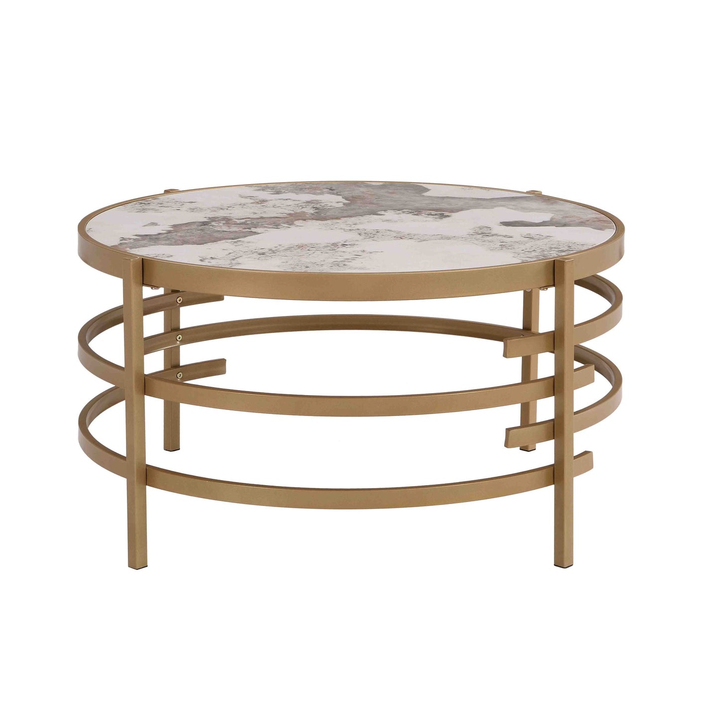 Sleek 32.48'' Round Coffee Table With Sintered Stone Top, Durable Metal Frame - Elegant Living Room Centerpiece, Golden