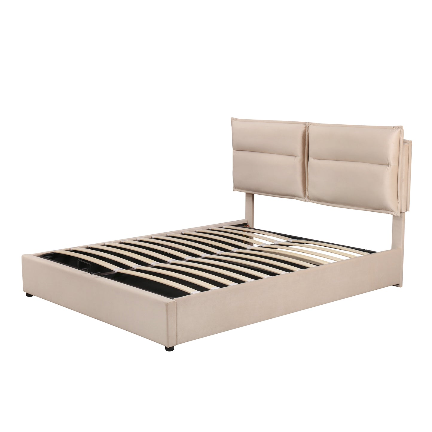 Upholstered Platform bed with a Hydraulic Storage System, Queen size, Beige