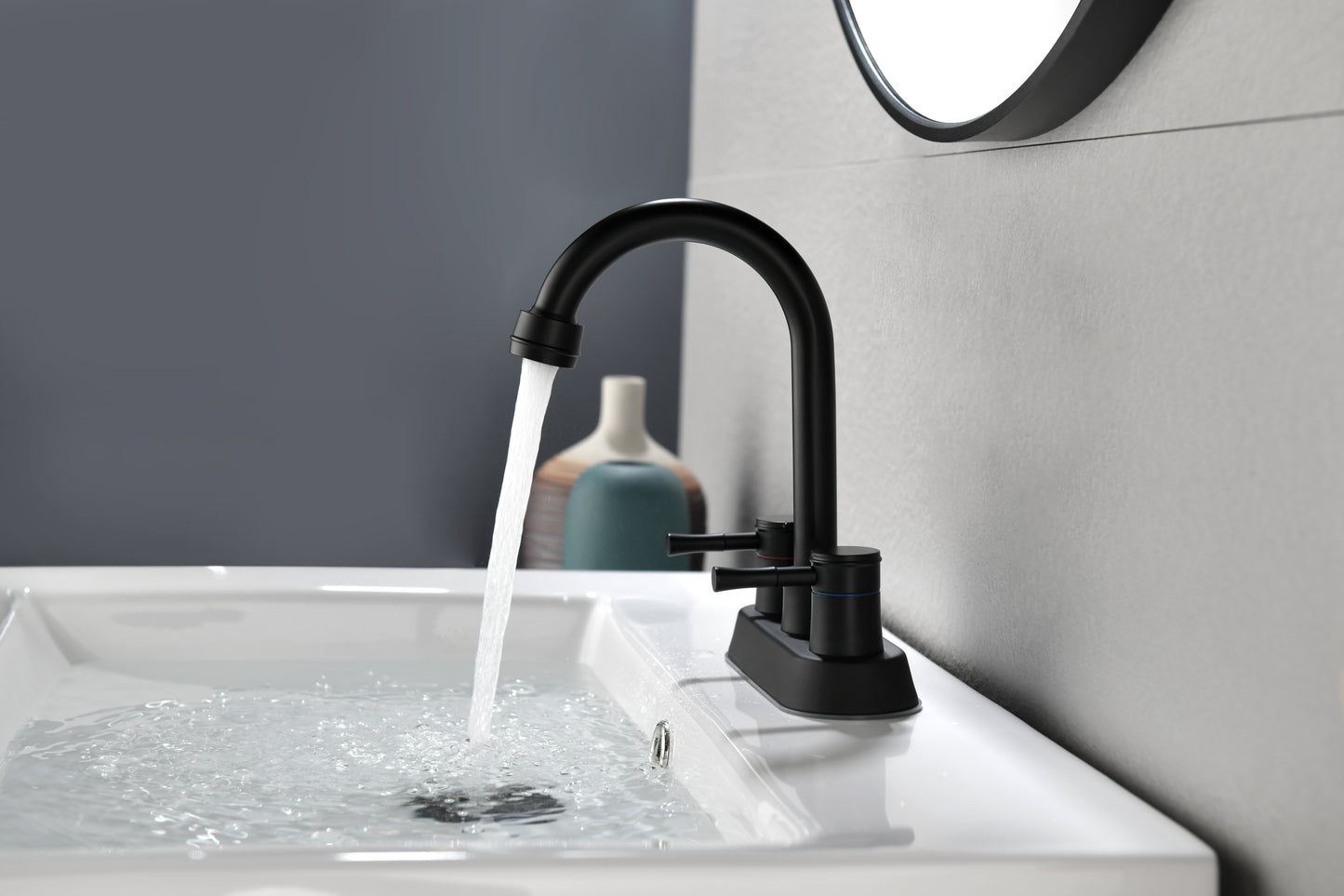 Modern Matte Black Bathroom Faucet with Dual Handle Controls