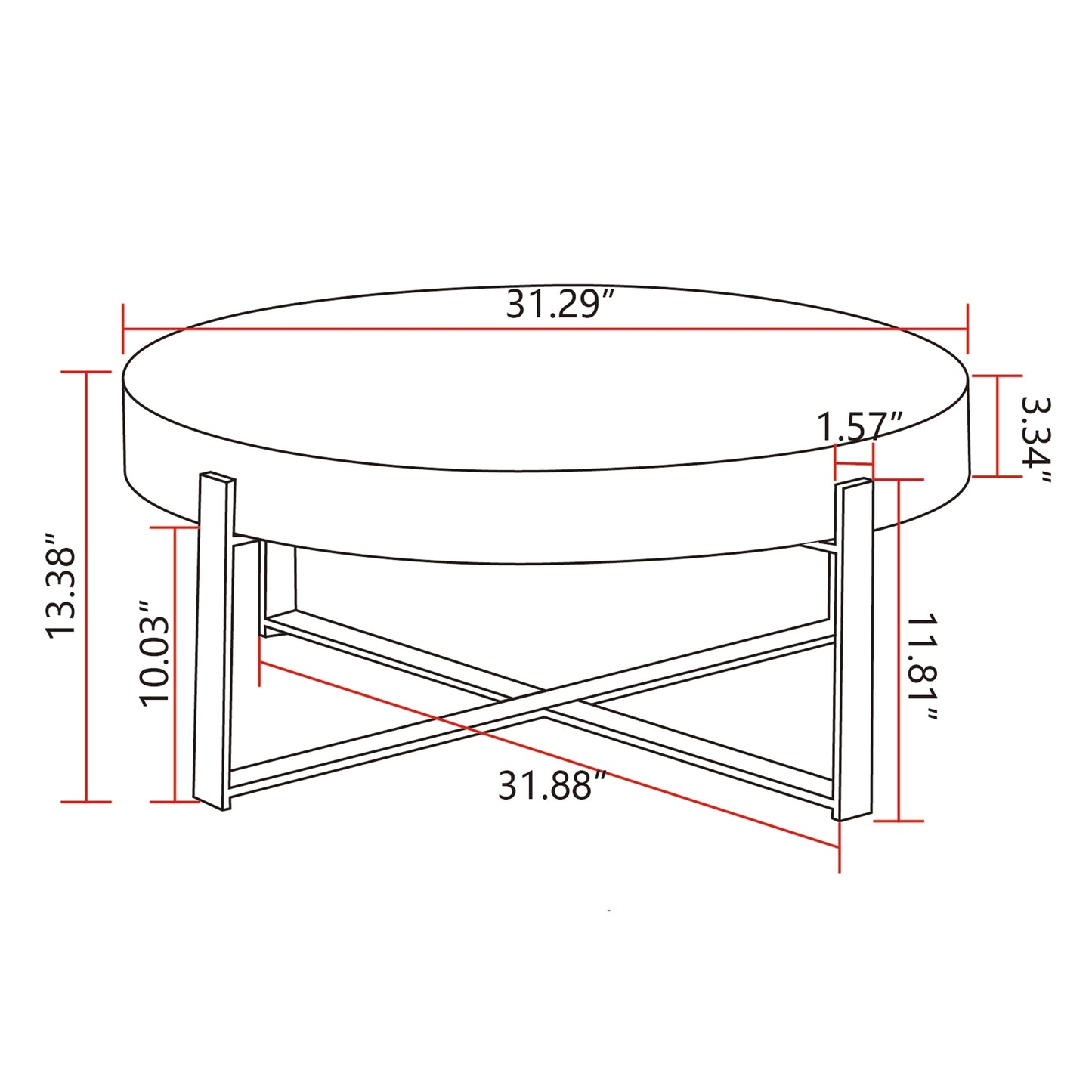 Modern Retro Splicing Round Coffee Table with Gold Cross Legs and Fir Wood Table Top (SKU: W757123559)