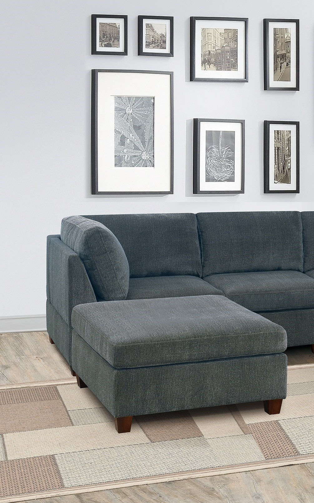 Soft Gray Modular Chenille Sectional Sofa Set with Ottoman