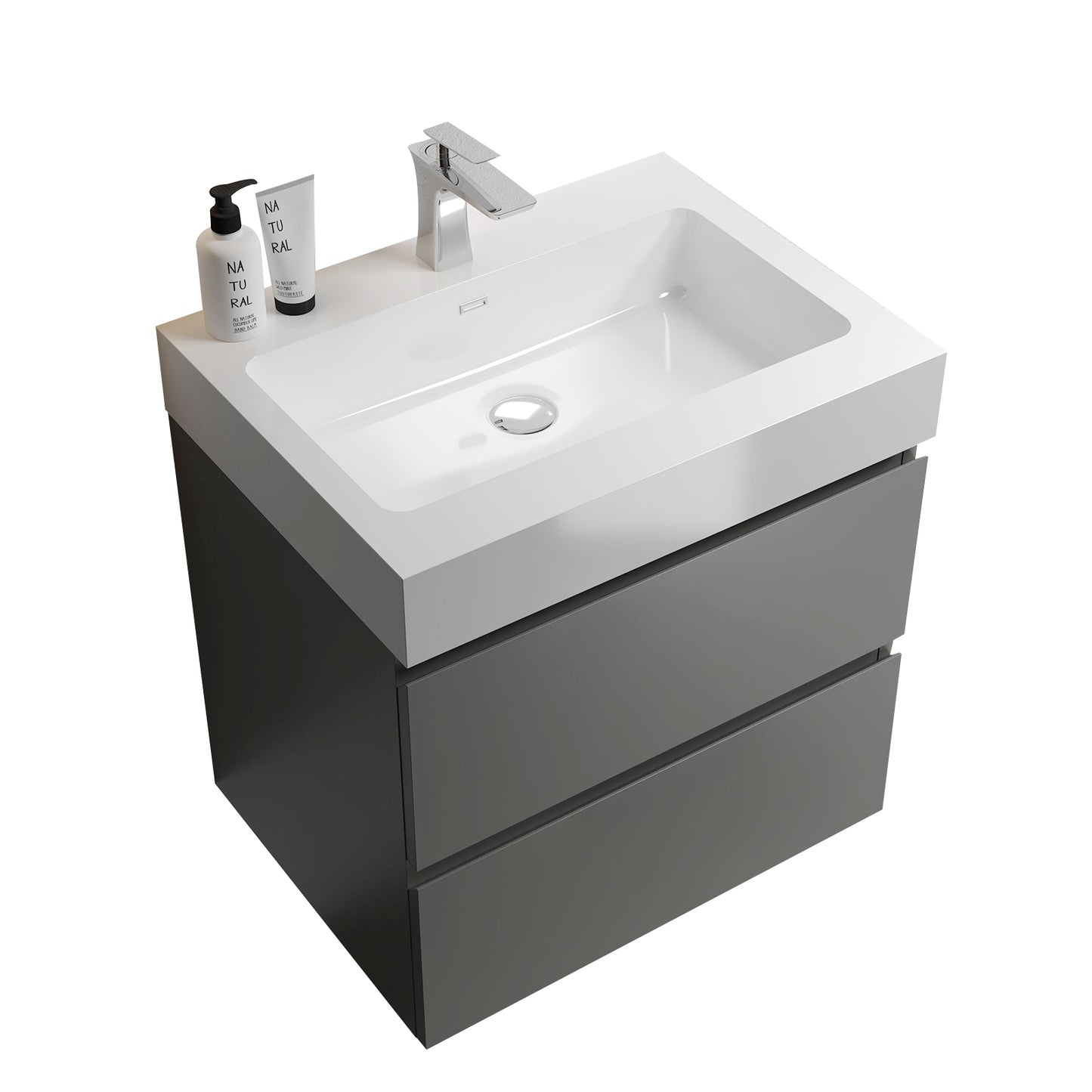 Alice-24W-102,Wall mount cabinet WITHOUT basin, Gray color, with two drawers