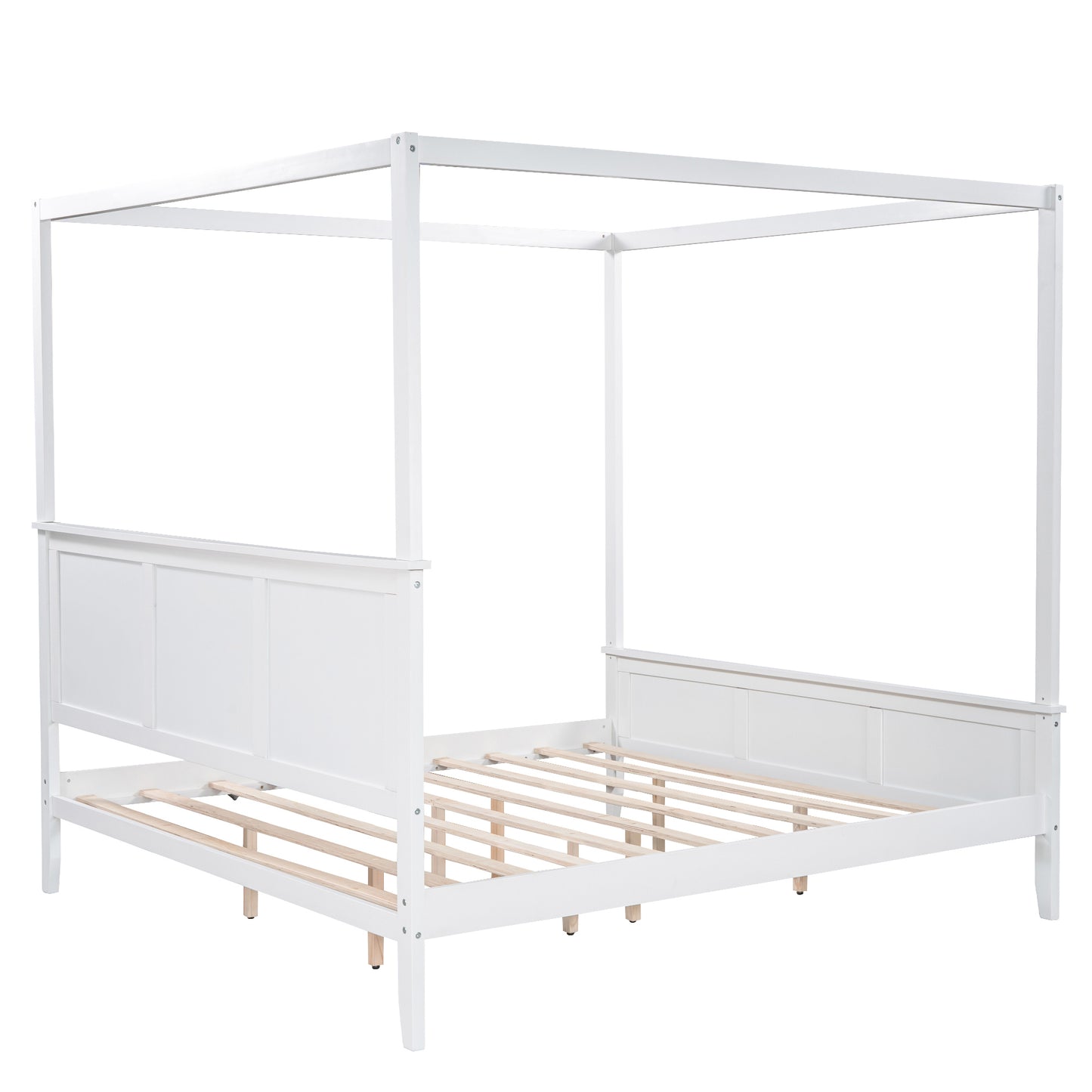 King Size Canopy Platform Bed with Headboard and Footboard,With Slat Support Leg, White