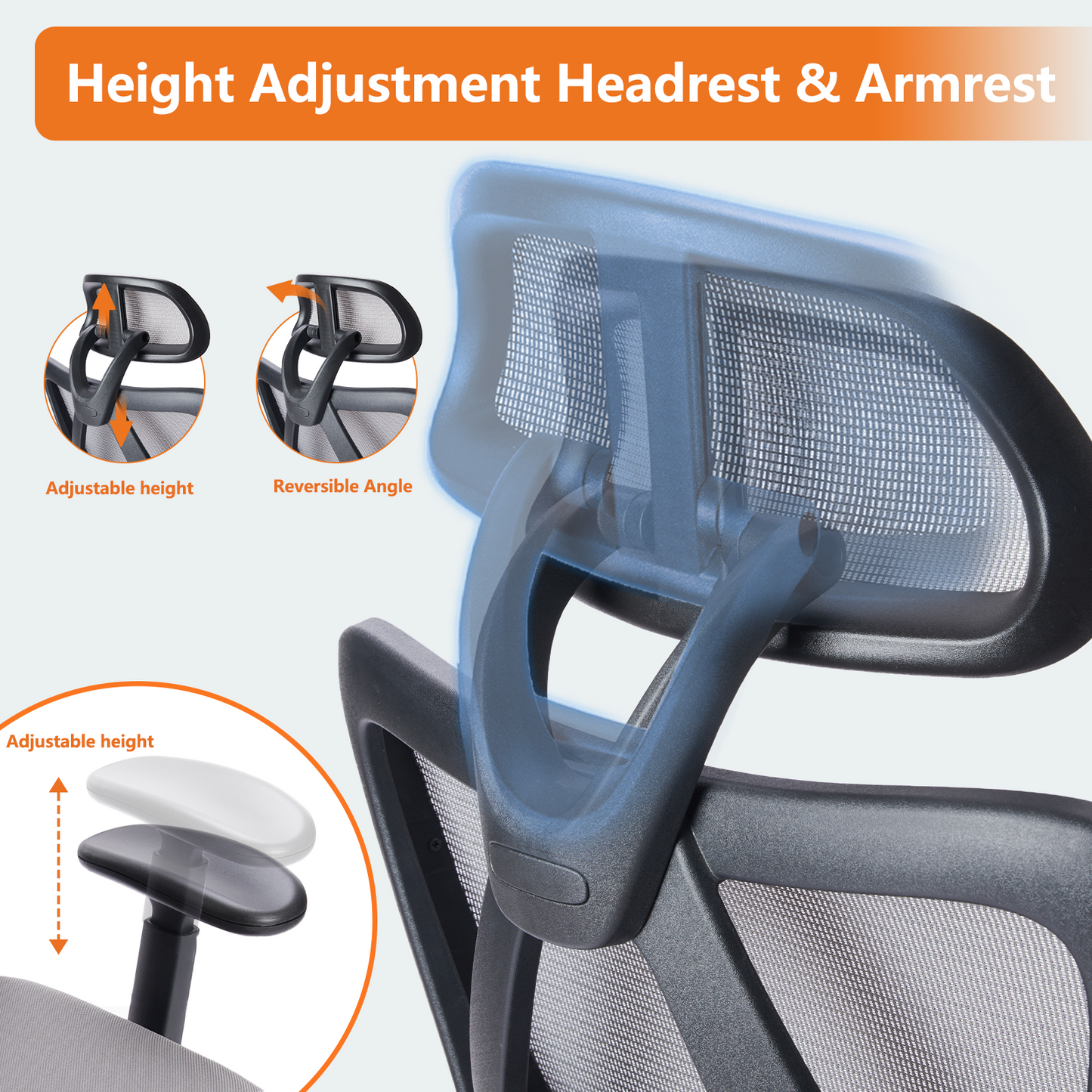 Sweetcrispy High Back Ergonomic Office Chair Adjustable Headrest and Waistrest Mesh Desk chair