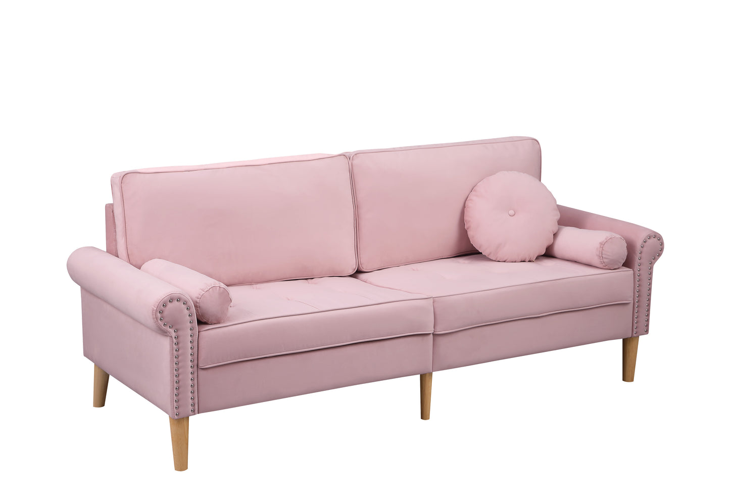 Living Room Sofa,3-Seater Sofa , with  Copper Nail on Arms ,Three Pillow,Pink