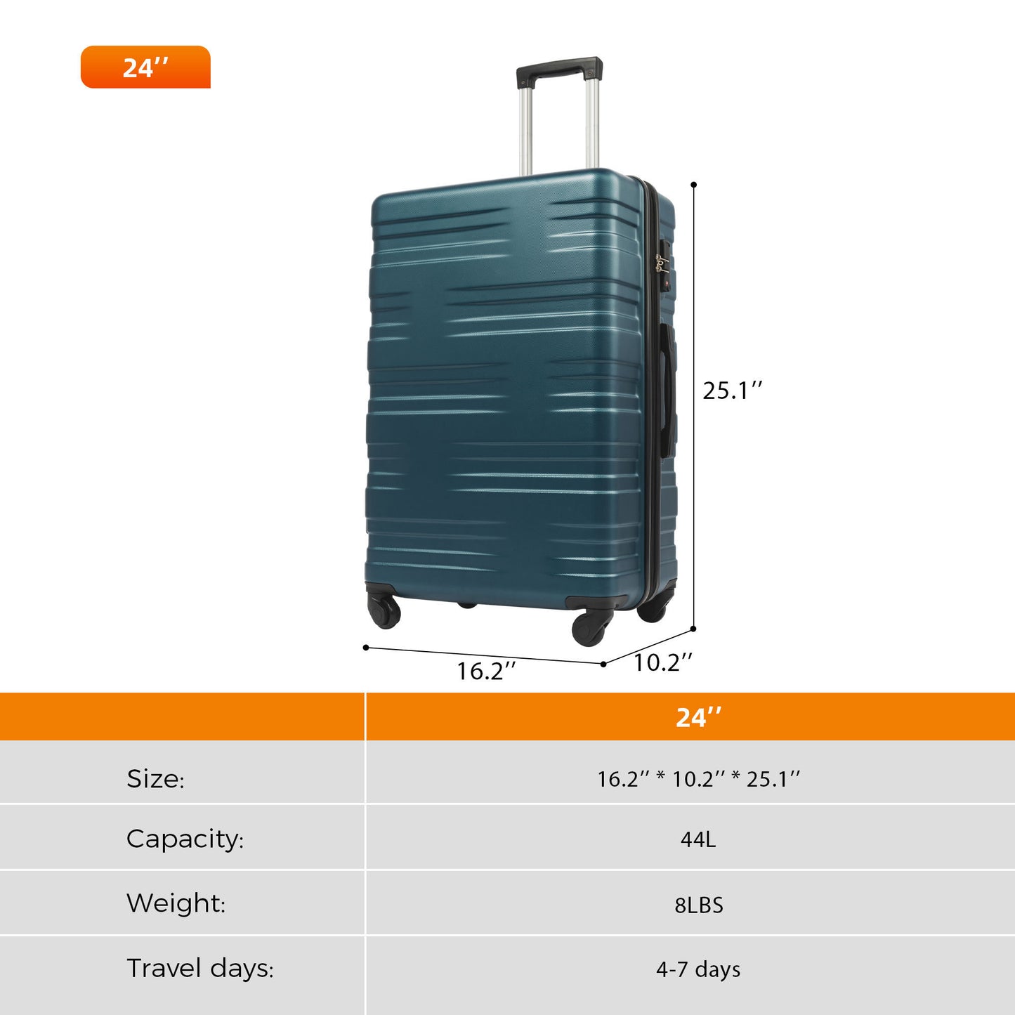 Luggage with TSA Lock Spinner Wheels Hardside Expandable Luggage Travel Suitcase Carry on Luggage ABS 24"