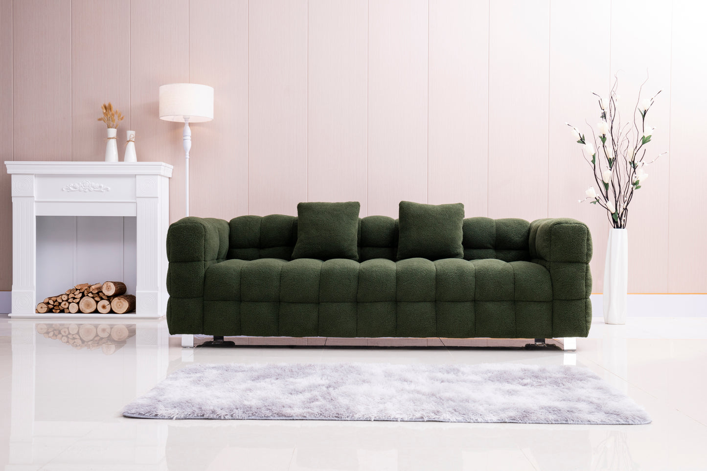 [New+Video]2146 Sofa includes two pillows 80" green  fleece for living room bedroom