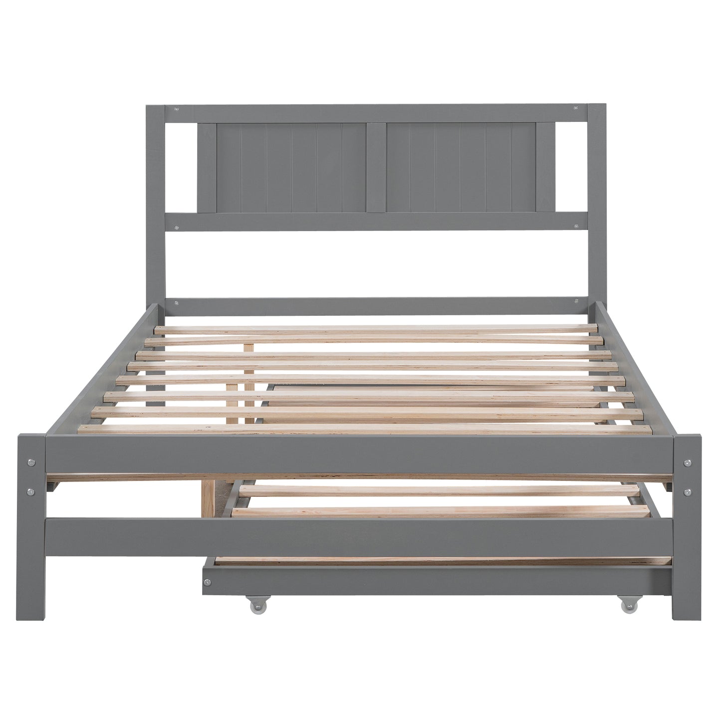 Full Size Platform Bed with Adjustable Trundle,Gray