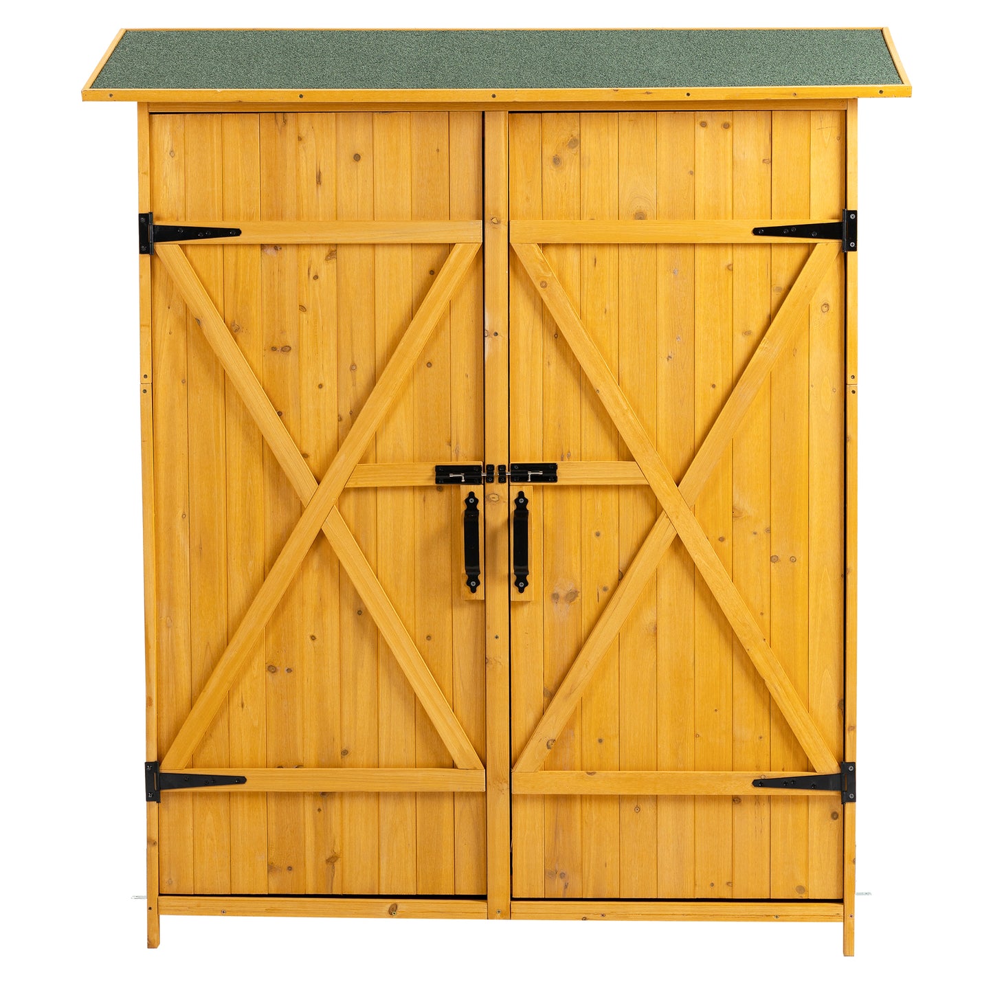 56"L x 19.5"W x 64"H Outdoor Storage Shed with Lockable Door, Wooden Tool Storage Shed w/Detachable Shelves & Pitch Roof, Natural