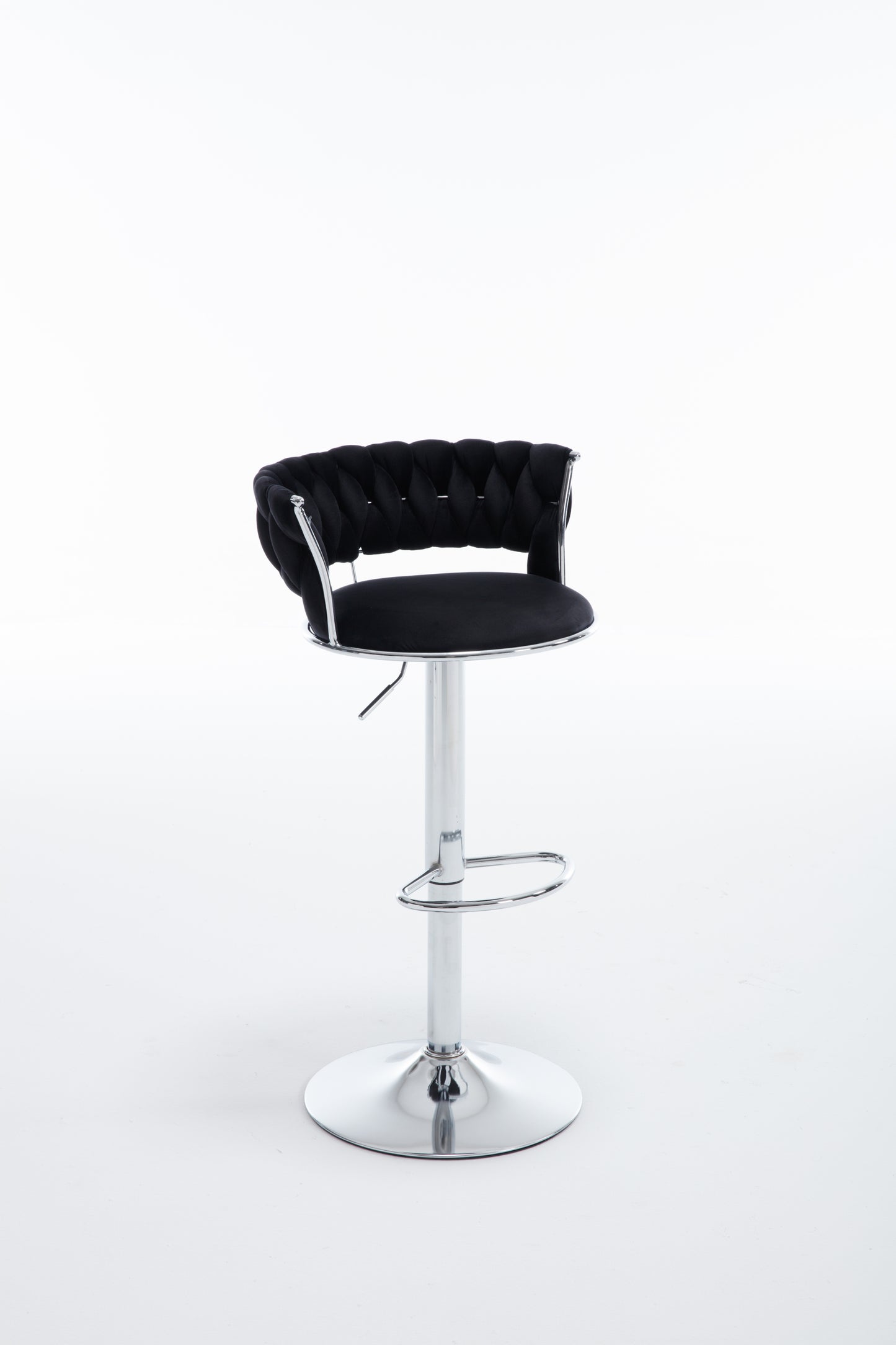 Set of 2  Bar Stools,with Chrome Footrest and Base Swivel Height Adjustable Mechanical Lifting Velvet + Bar Stool-BLACK