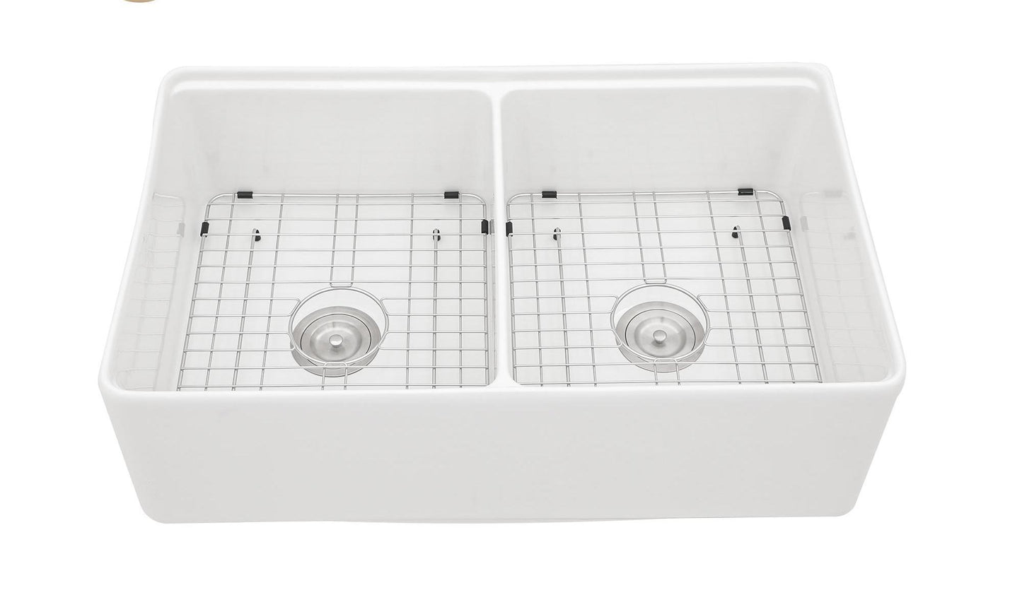 White Ceramic Double Bowl Farmhouse Kitchen Sink Workstation - 33 Deep White Farm Sink