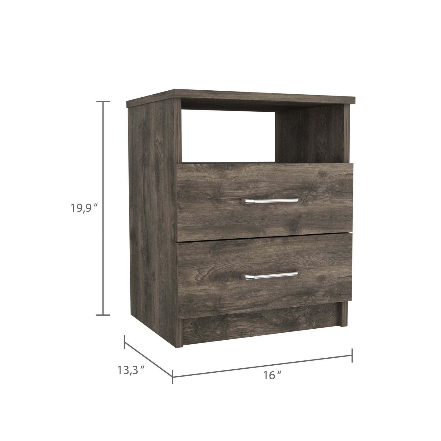 Napoles Nightstand, Superior Top, Two Drawers, One Shelf -Dark Brown