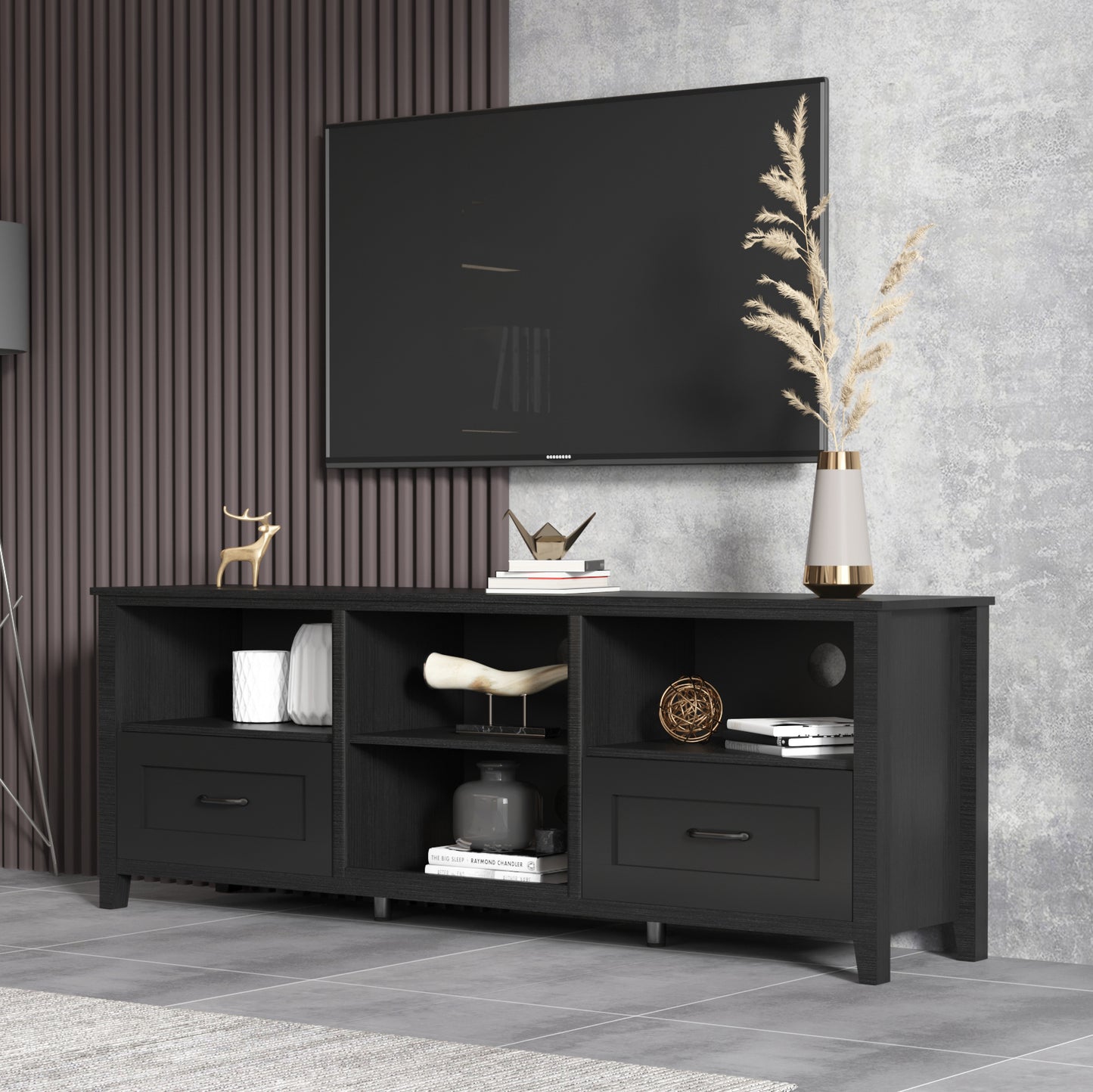 Sleek 70.08 Inch Black TV Stand with Ample Storage