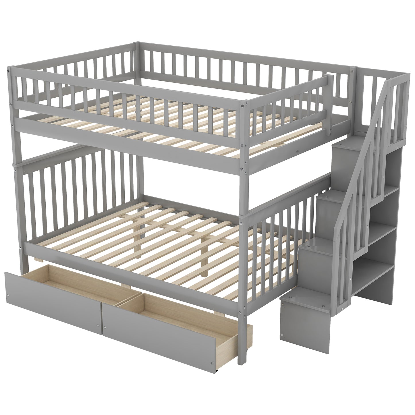 Gray Full over Full Bunk Bed with Storage Drawers and Ample Space