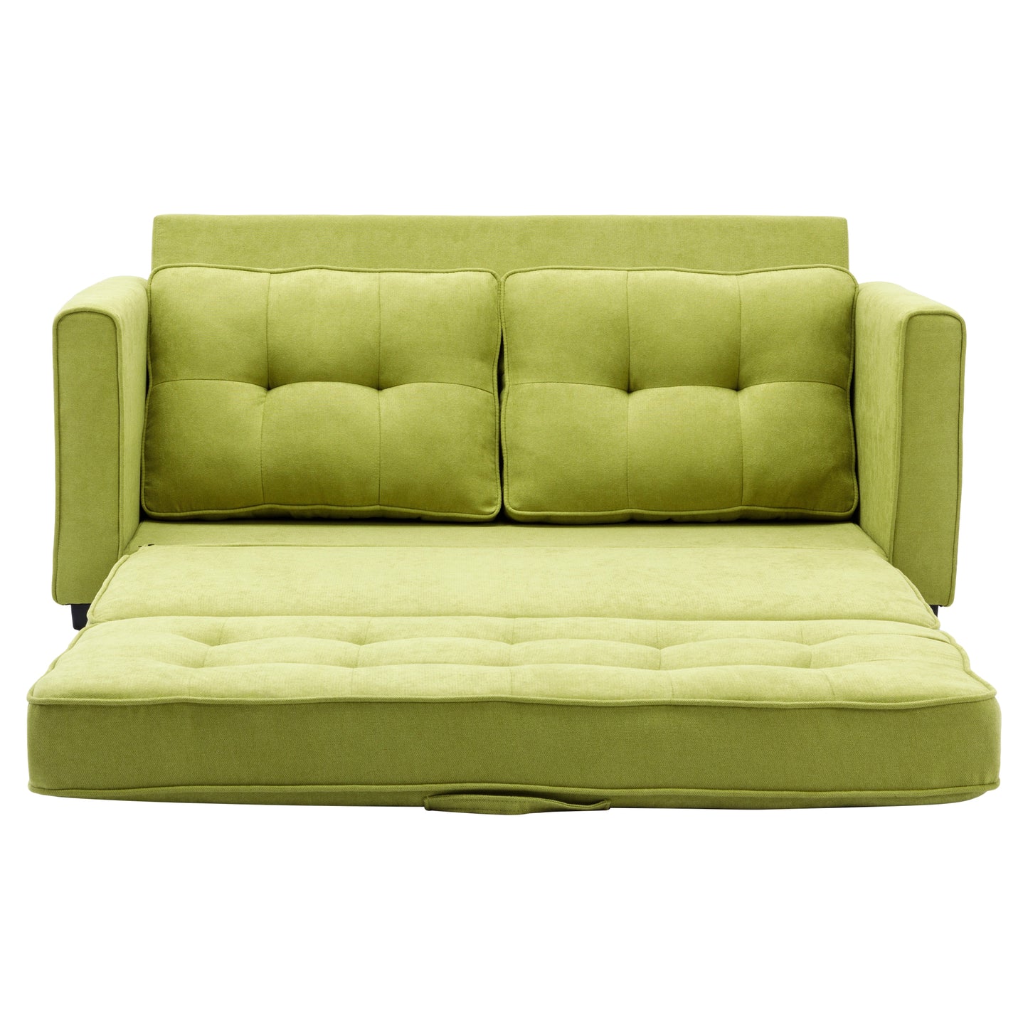 Loveseat Sofa with Pull-Out Bed, Green Chenille Upholstery