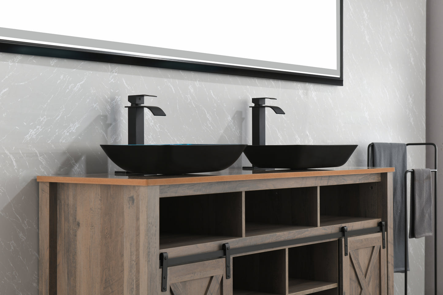 Handcrafted Turquoise Glass Vessel Sink Set with Matte Black Faucet