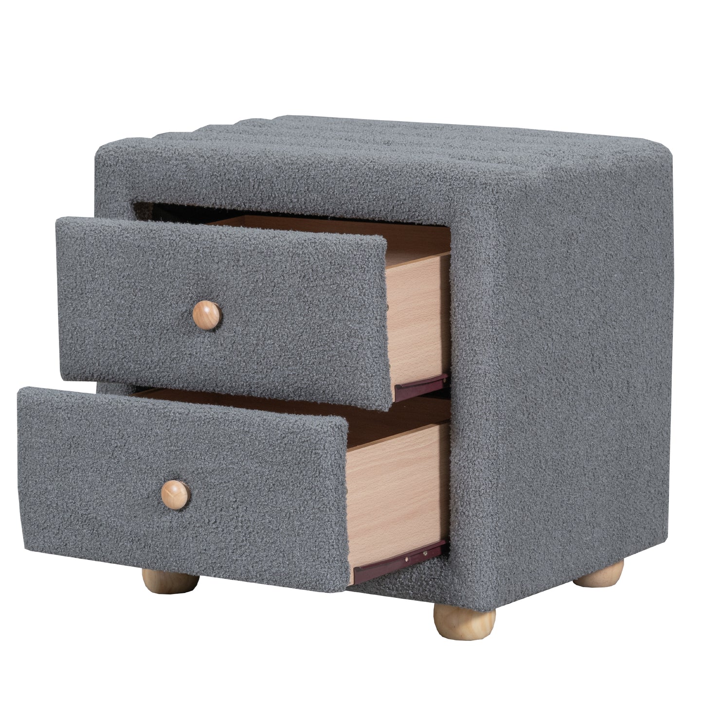 Teddy Fleece Nightstand with 2 Drawers, Gray