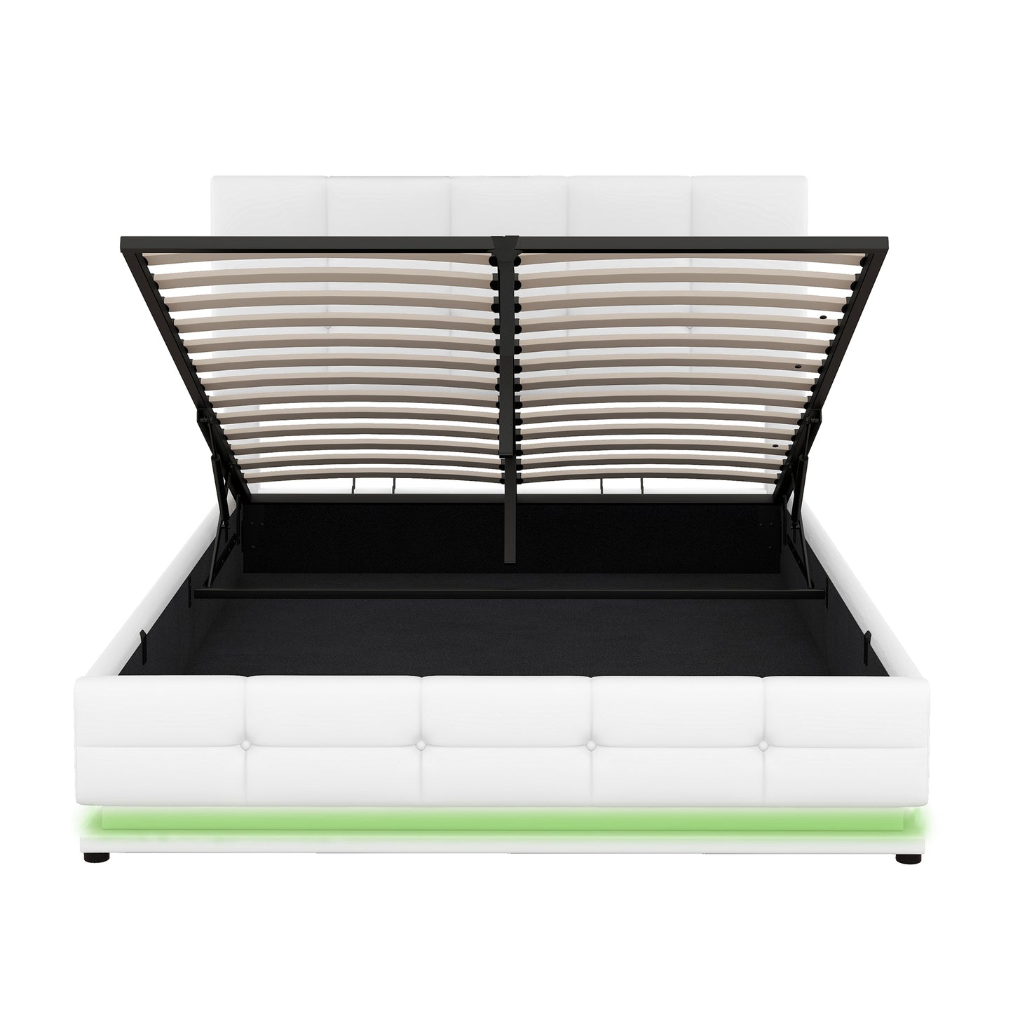 Full Size Tufted Upholstered Platform Bed with Hydraulic Storage System,PU Storage Bed with LED Lights and USB charger, White(Expected Arrival Time: 5.15,AT)