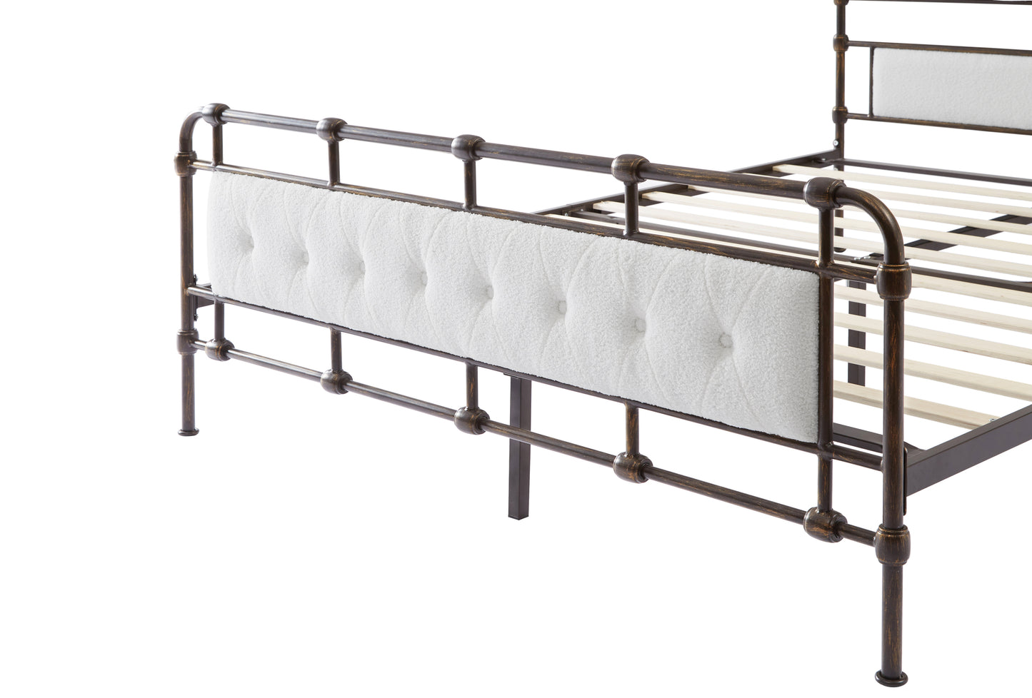 Queen size High Boad Metal bed with soft head and tail, no spring, easy to assemble, no noise