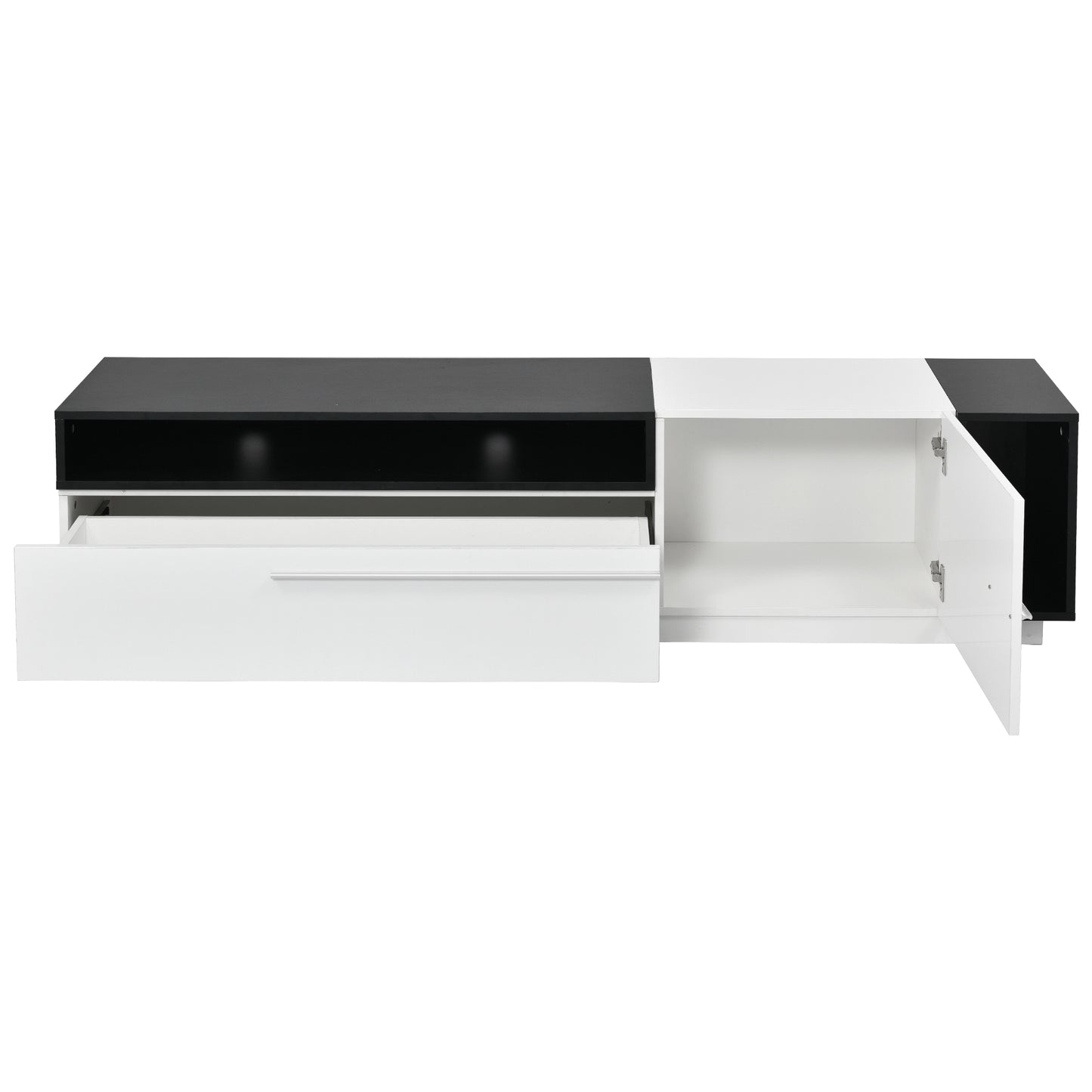 White Modern TV Stand with Two-Tone Design and Spacious Storage for TVs Up to 70