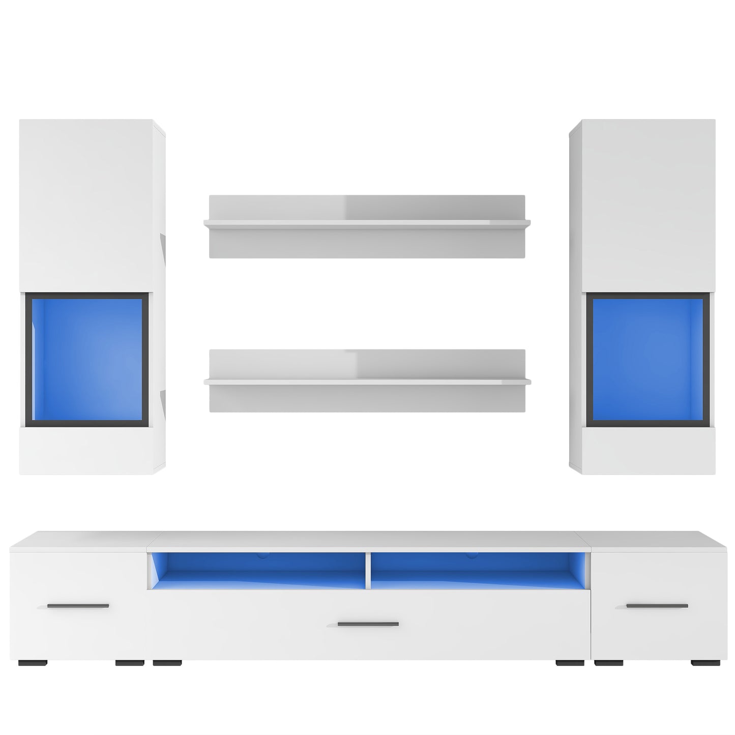 Elegant White Floating TV Stand Set with LED Lights - Versatile Minimalist Entertainment Center for Large TVs