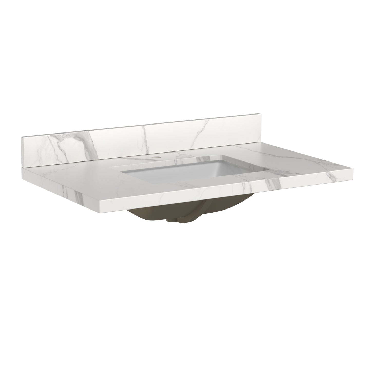 37 Inch Quartz Vanity Top with Undermounted Rectangular Ceramic Sink & Backsplash, White Calacatta Engineered Stone Countertop for Bathroom Kitchen Cabinet 1 Faucet Hole (not Include Cabinet)