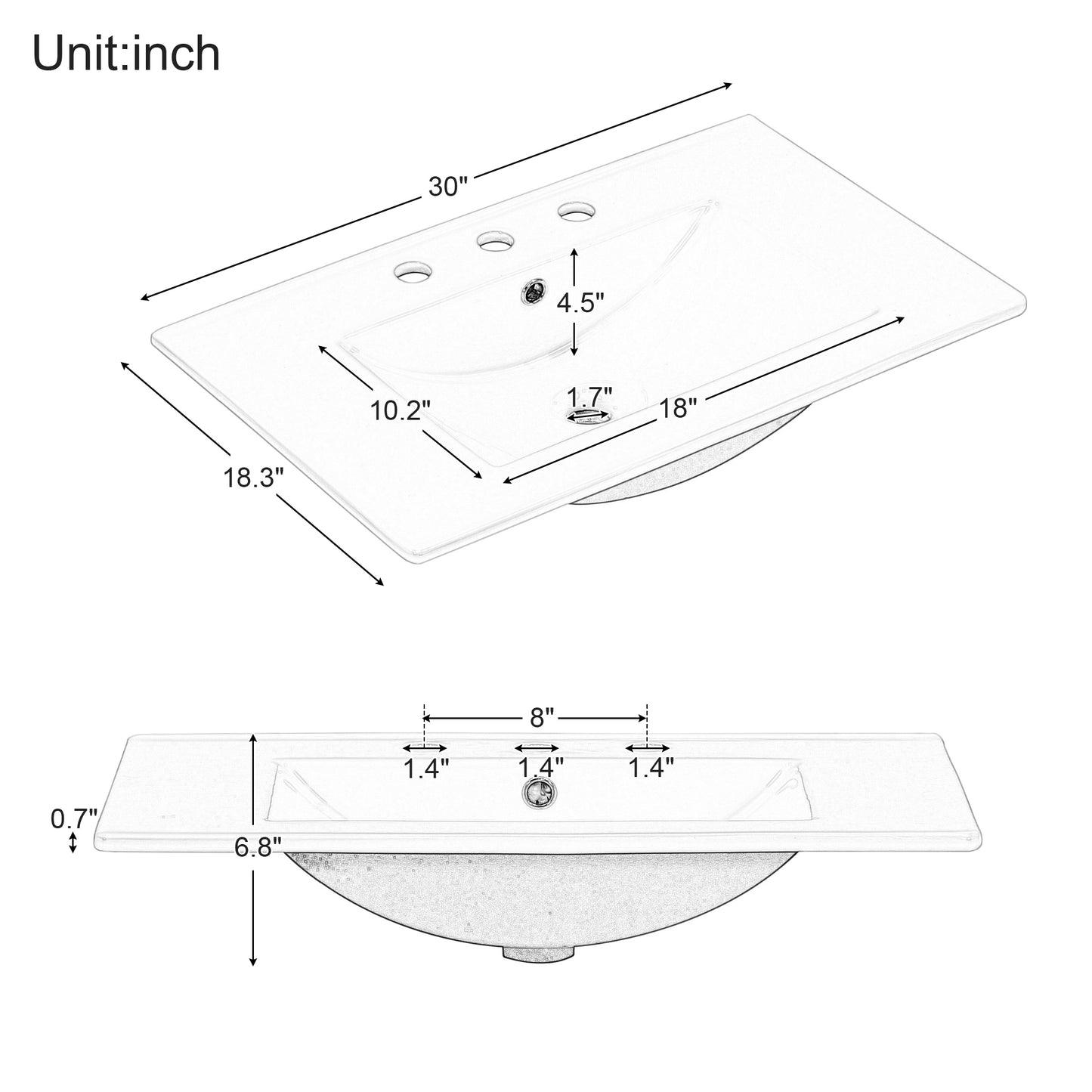 30" Bathroom Vanity with Sink Top, Bathroom Vanity Cabinet with Two Doors and Two Drawers, Solid Wood Frame, One Package, White