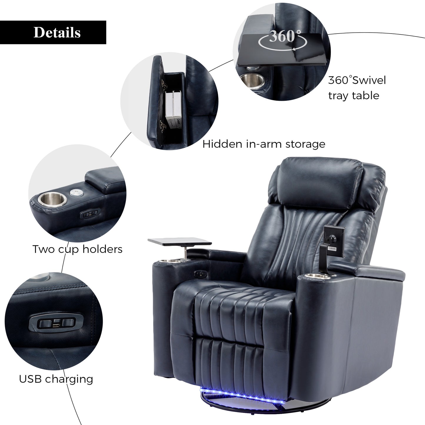 Ultimate Comfort 270° Power Swivel Recliner with Home Theater Features, Blue
Ultimate Comfort 270° Power Swivel Recliner with Home Theater Features, Blue