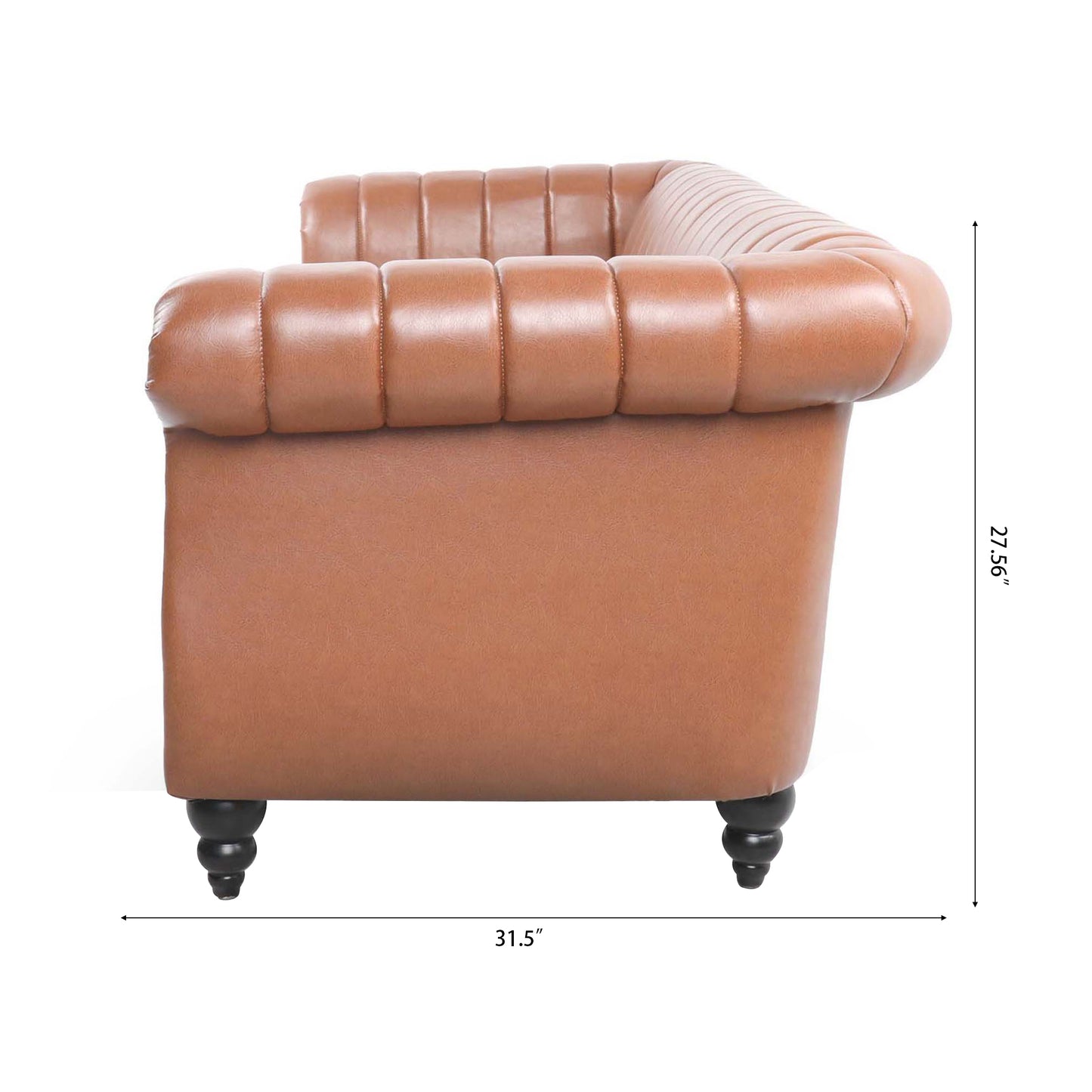 83.46 Elegant Brown Pu Rolled Arm Chesterfield Three Seater Sofa