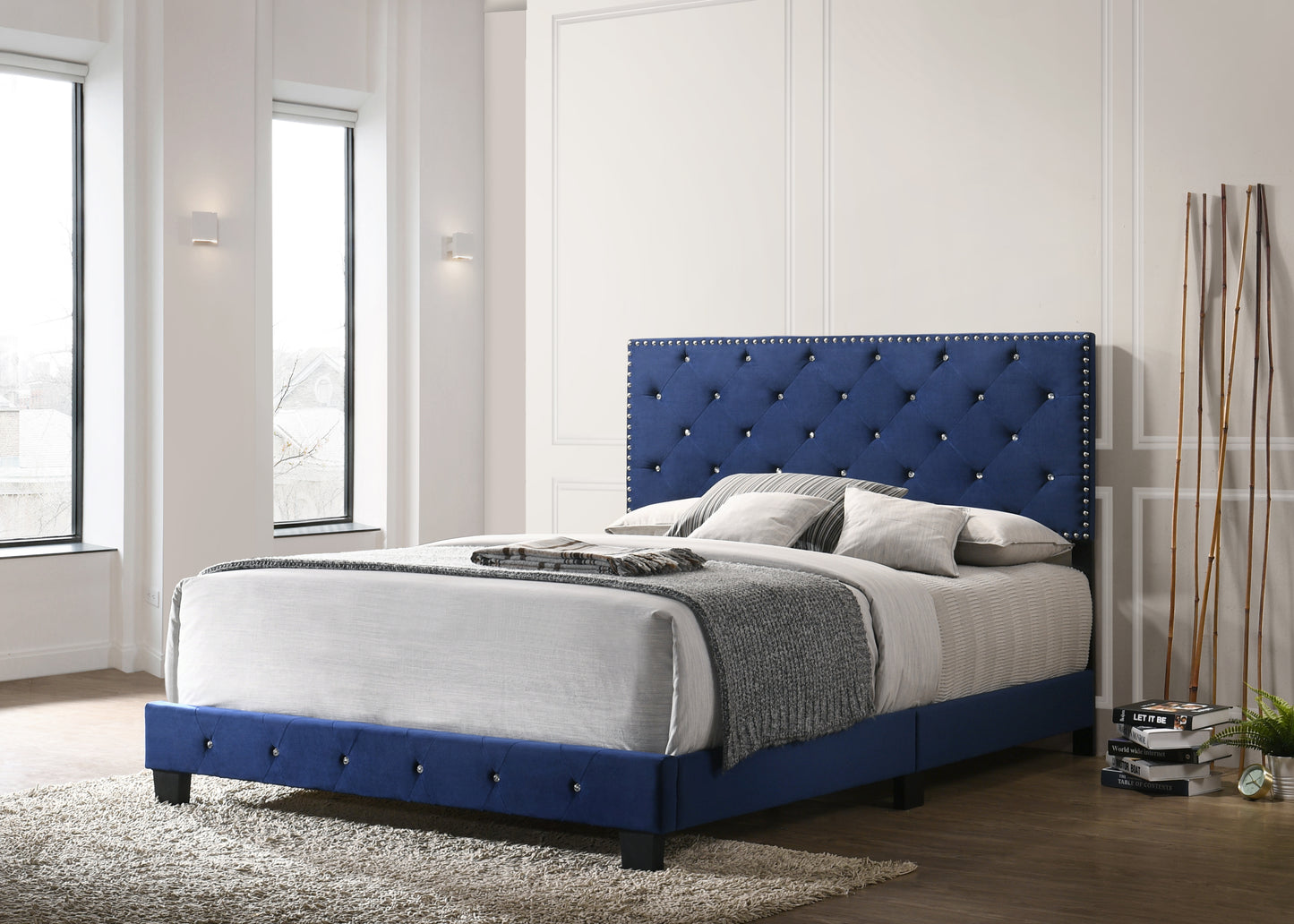 Suffolk G1405-QB-UP Queen Bed , NAVY BLUE