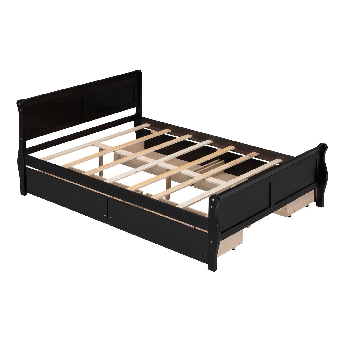 Full Size Wood Platform Bed with 4 Drawers and Streamlined Headboard & Footboard, Espresso