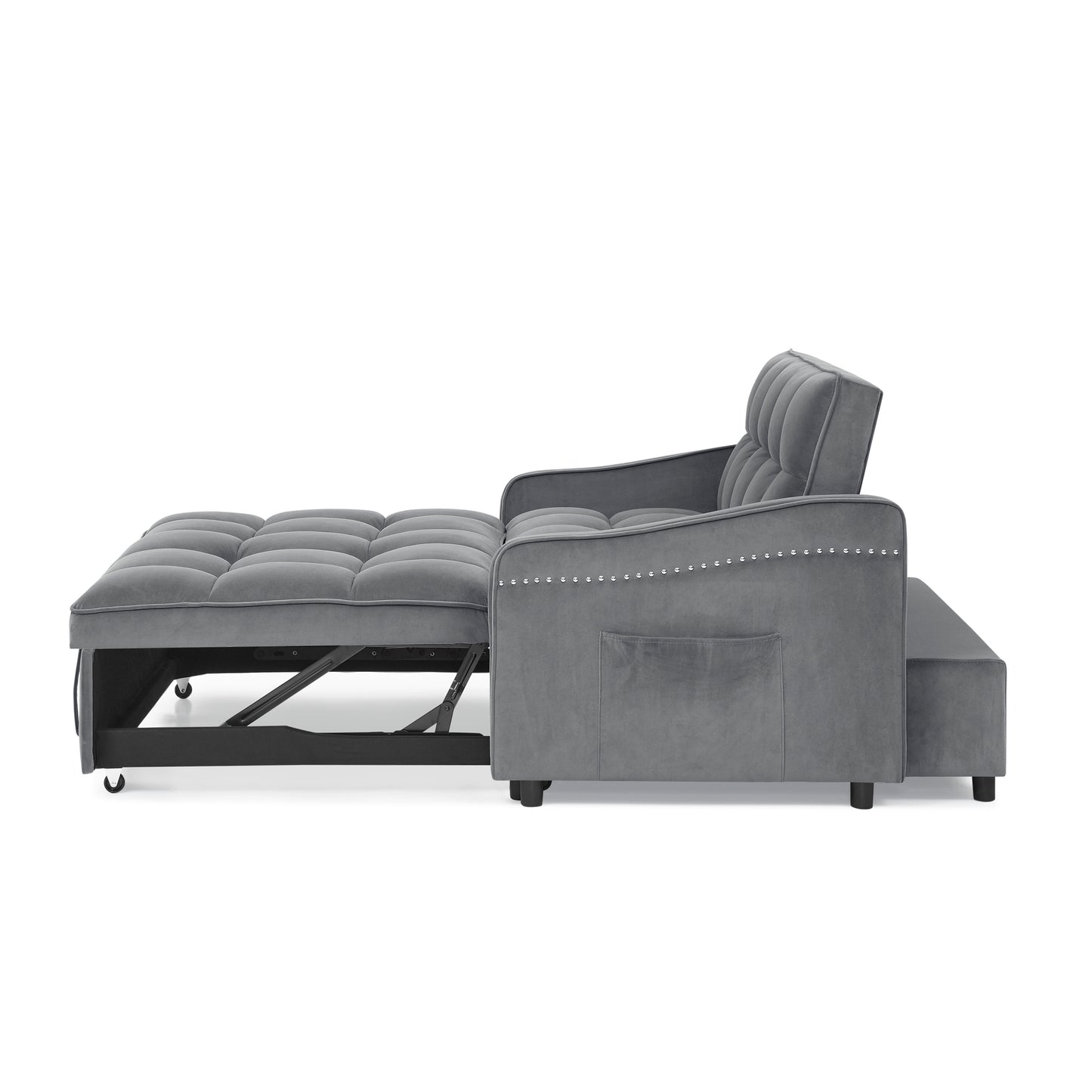 Loveseats Sofa Bed with Pull-out Bed,Adjsutable Back and Two Arm Pocket,TypeC and USB Charging with Copper nail,Grey (47"x53"x31")