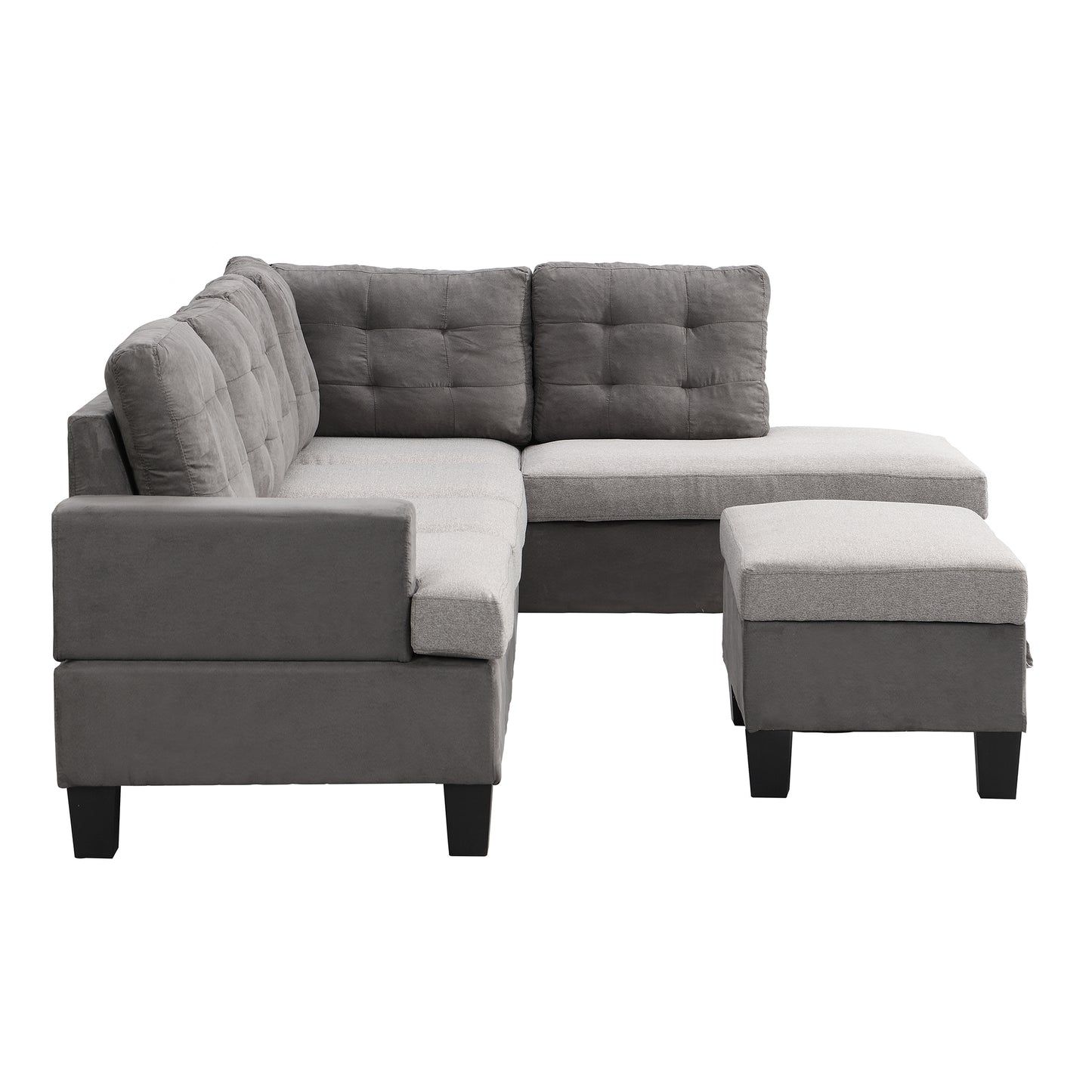 Sofa Set  for Living Room with Chaise Lounge and Storage Ottoman Living Room Furniture  Gray