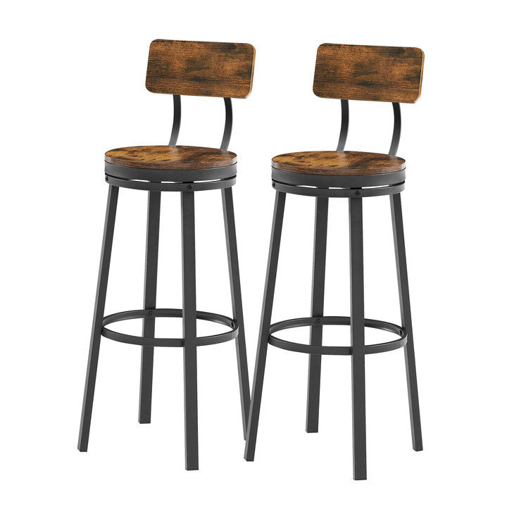 Set of 2 Industrial Swivel Bar Stools with Backrest