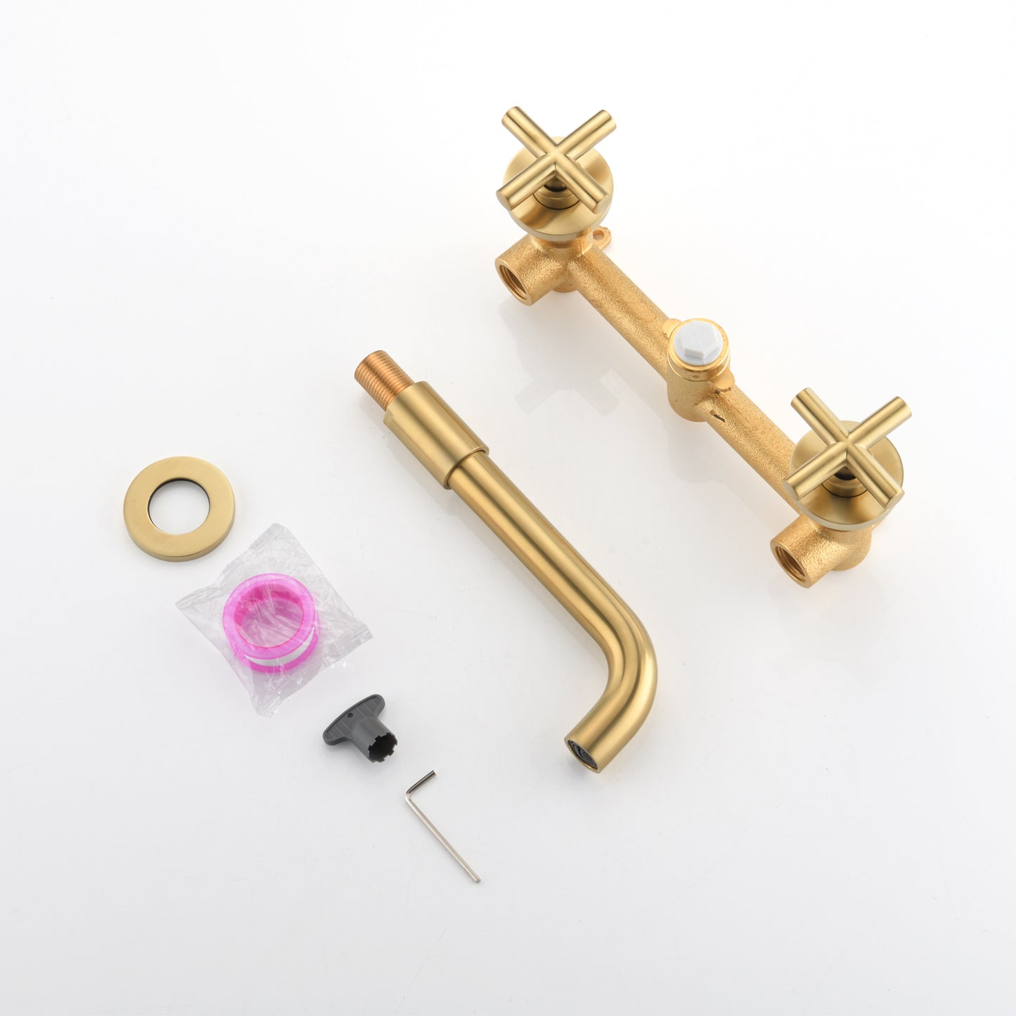 Elegant Brushed Gold Wall Mount Bathroom Faucet