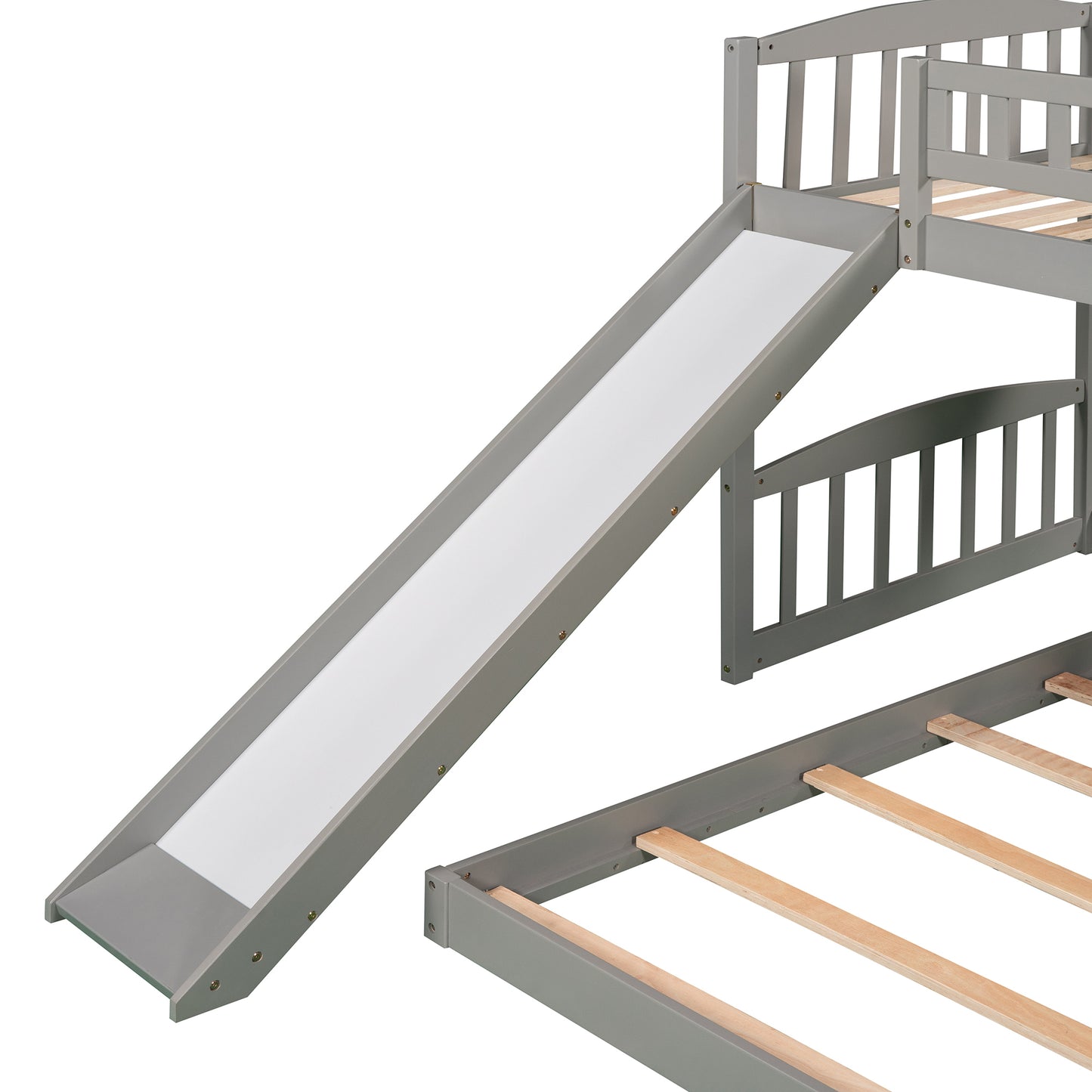 Gray Twin Bunk Bed with Slide, Ladder, and Space-efficient Design