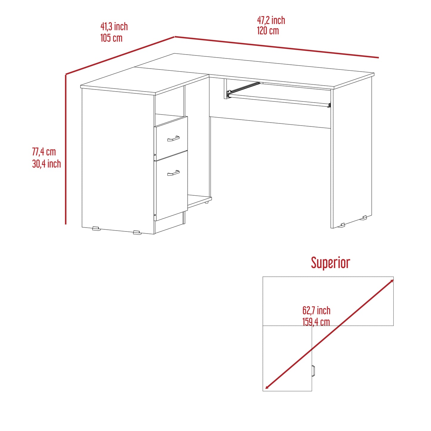 Black Wengue L-Shaped Computer Desk with 2 Drawers and Shelf - Glendale