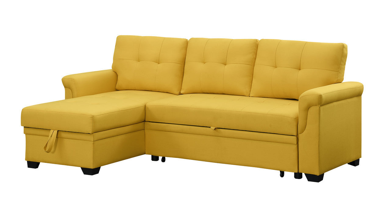 Lucca Yellow Linen Sleeper Sectional Sofa with Reversible Storage Chaise