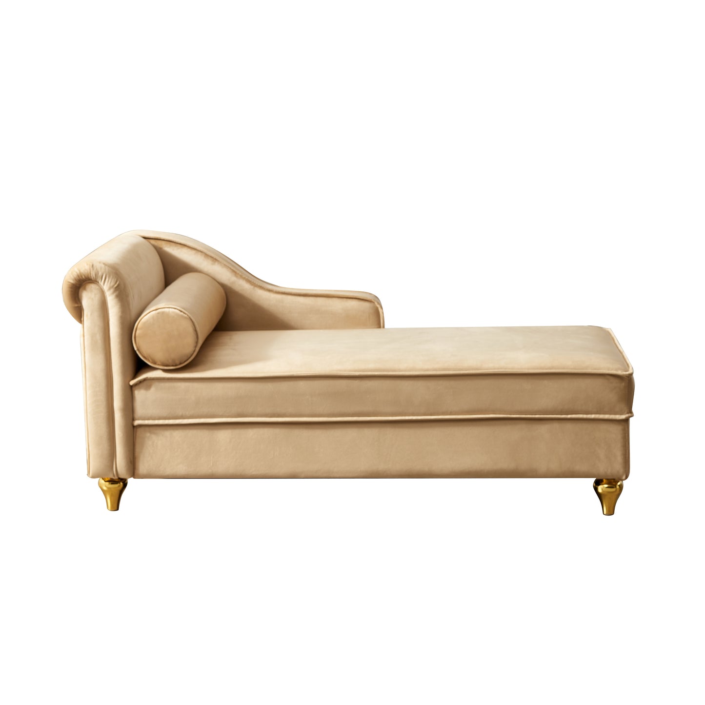 Modern Upholstery Chaise Lounge Chair with Storage Velvet (Khaki)