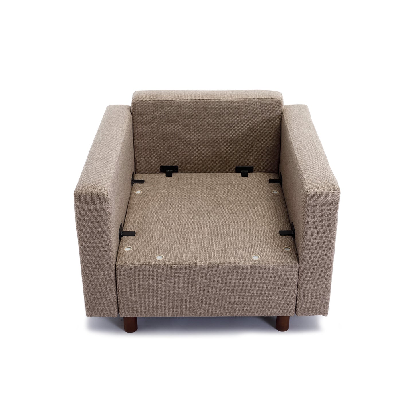 4 Seat Sectional Sofa with Ottoman, Brown Linen, Sturdy Wood Frame, High-Density Sponge Padding